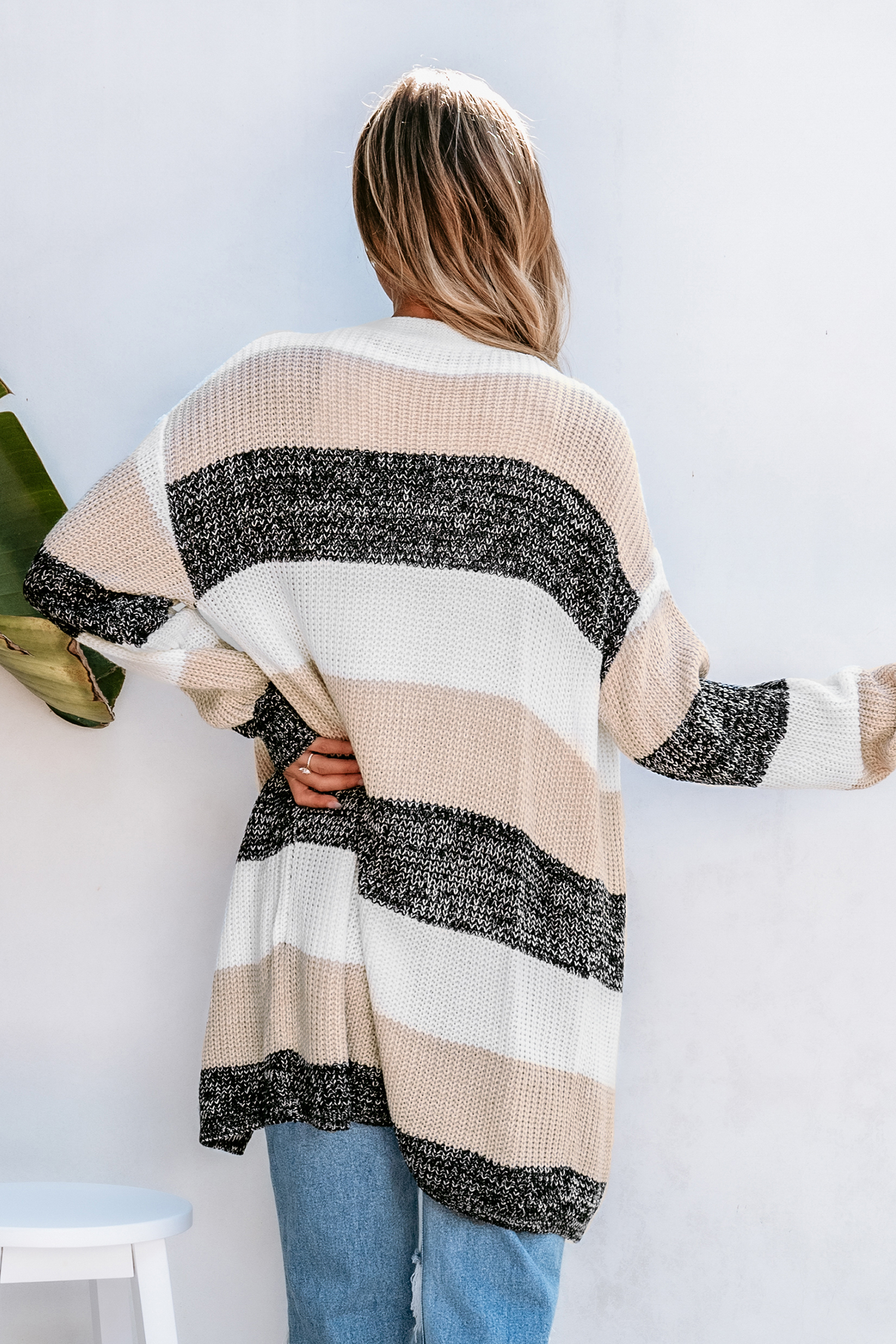 Cupshe Striped Open Front Long Sleeve Duster Cardigan