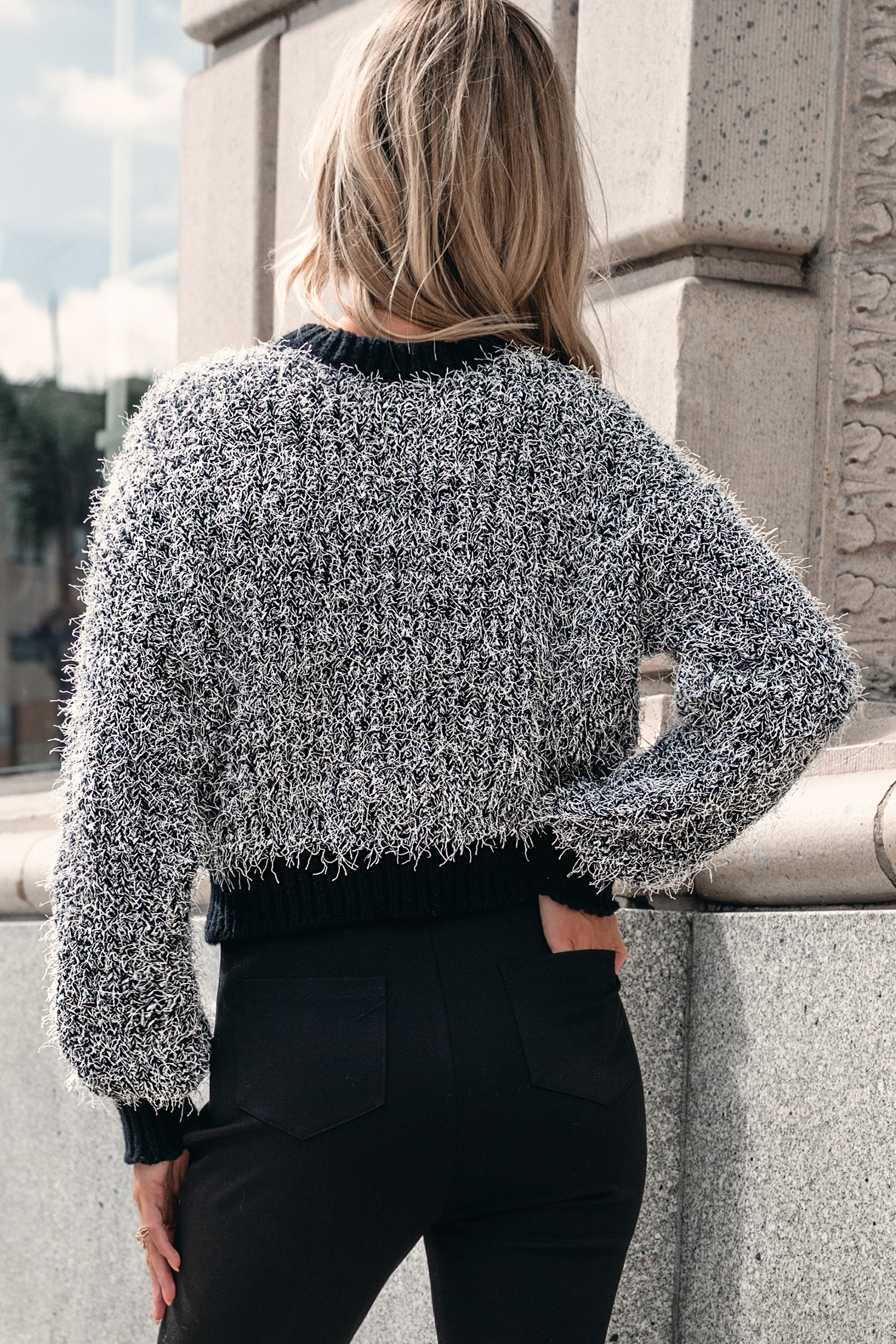 Grey & Black Long Sleeve Brushed Knit Sweater