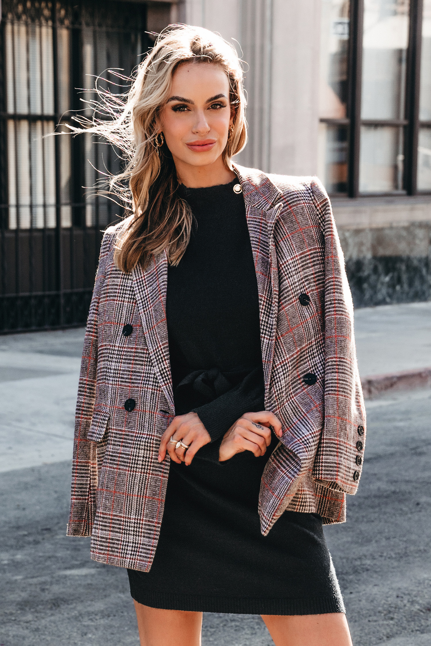 Black High Neck Long Blouson Sleeve Mini Dress