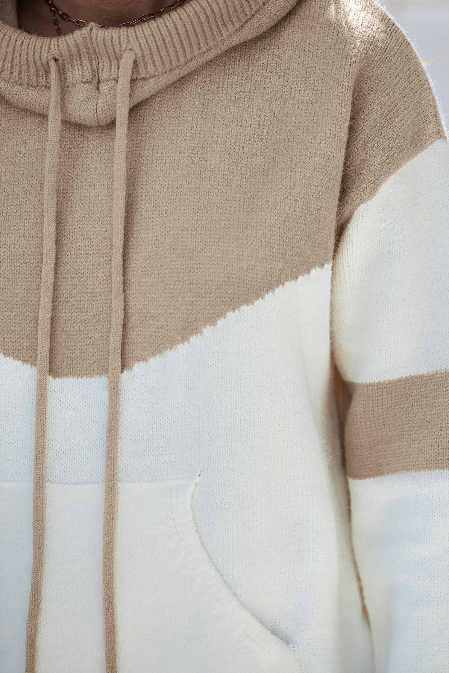 Neutral Colorblock Long Sleeve Drawstring Hoodie