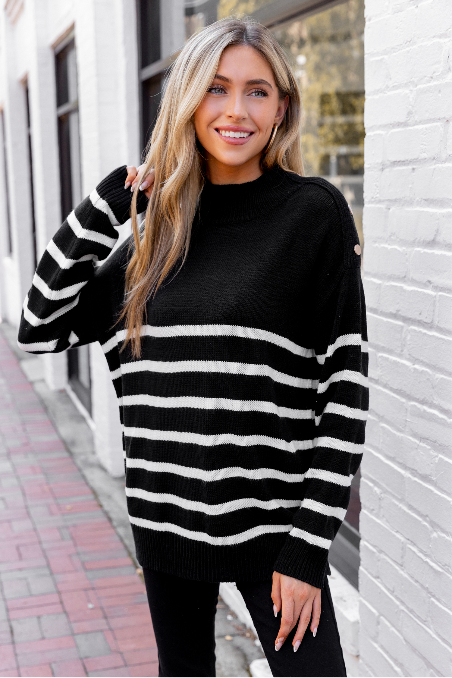 Jersey de cuello alto de manga larga con rayas negras