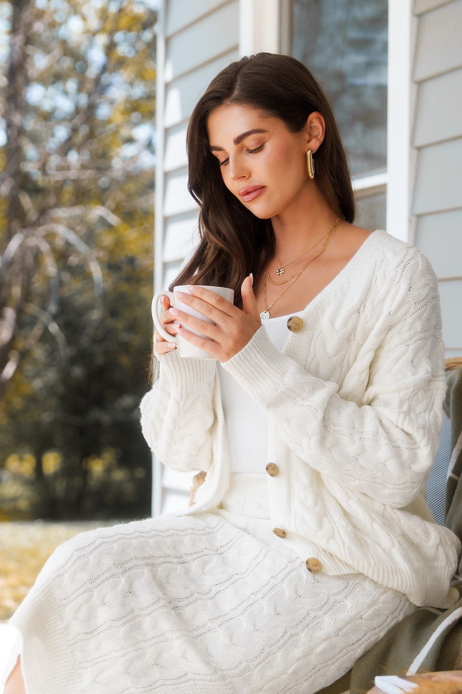 Cupshe White Cable Knit Midi Sweater Skirt In White