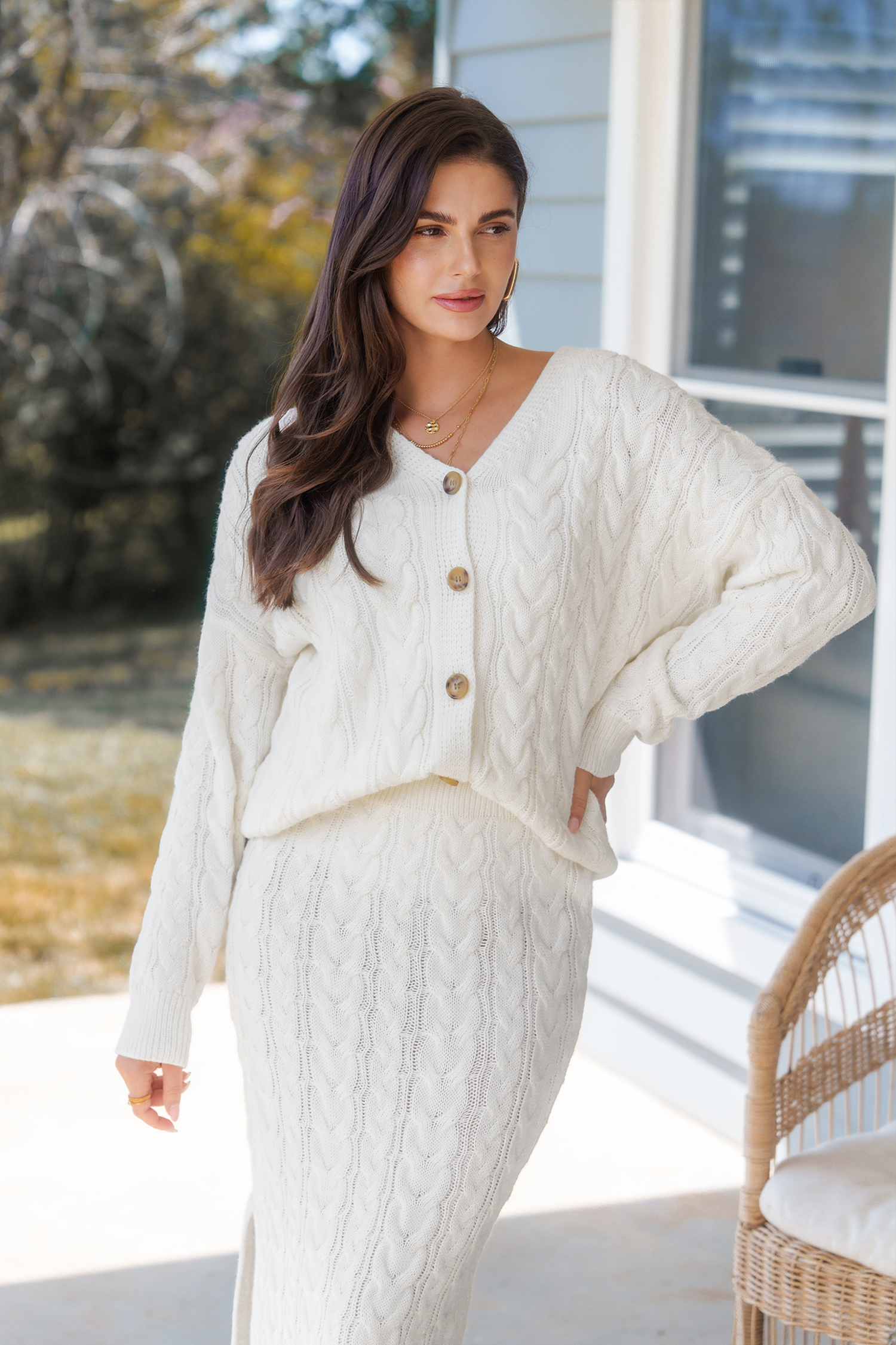 Cupshe White Cable Knit Midi Sweater Skirt In White