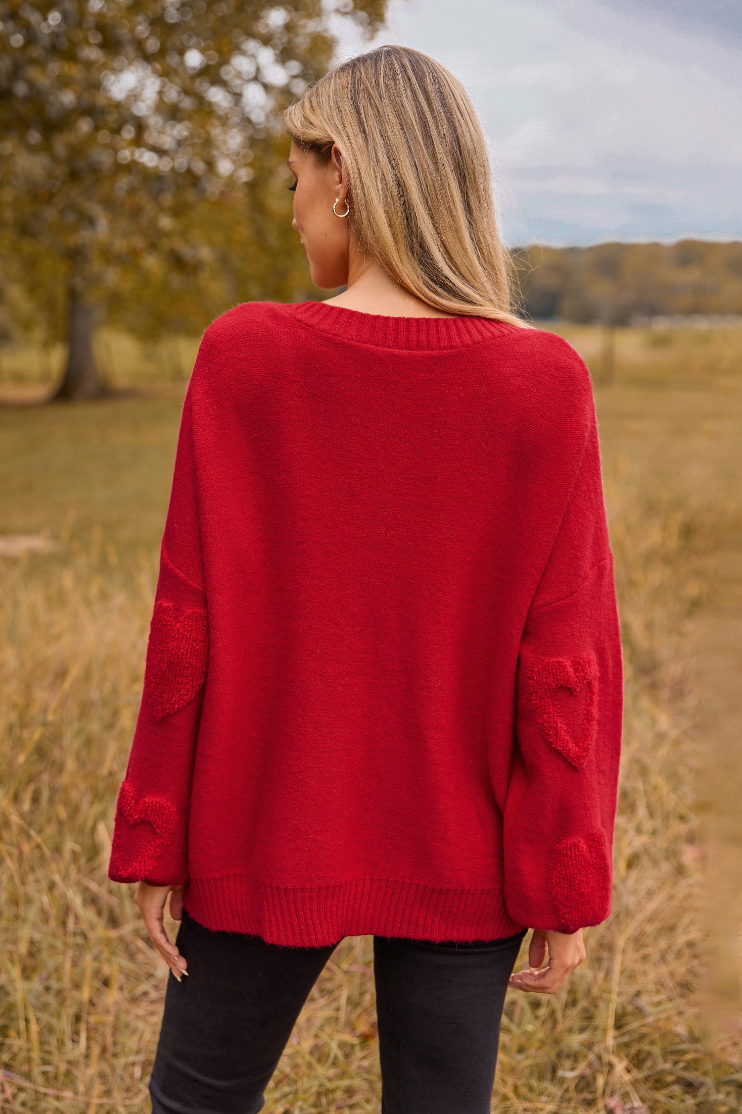 Red Beaded Long Sleeve Sweater