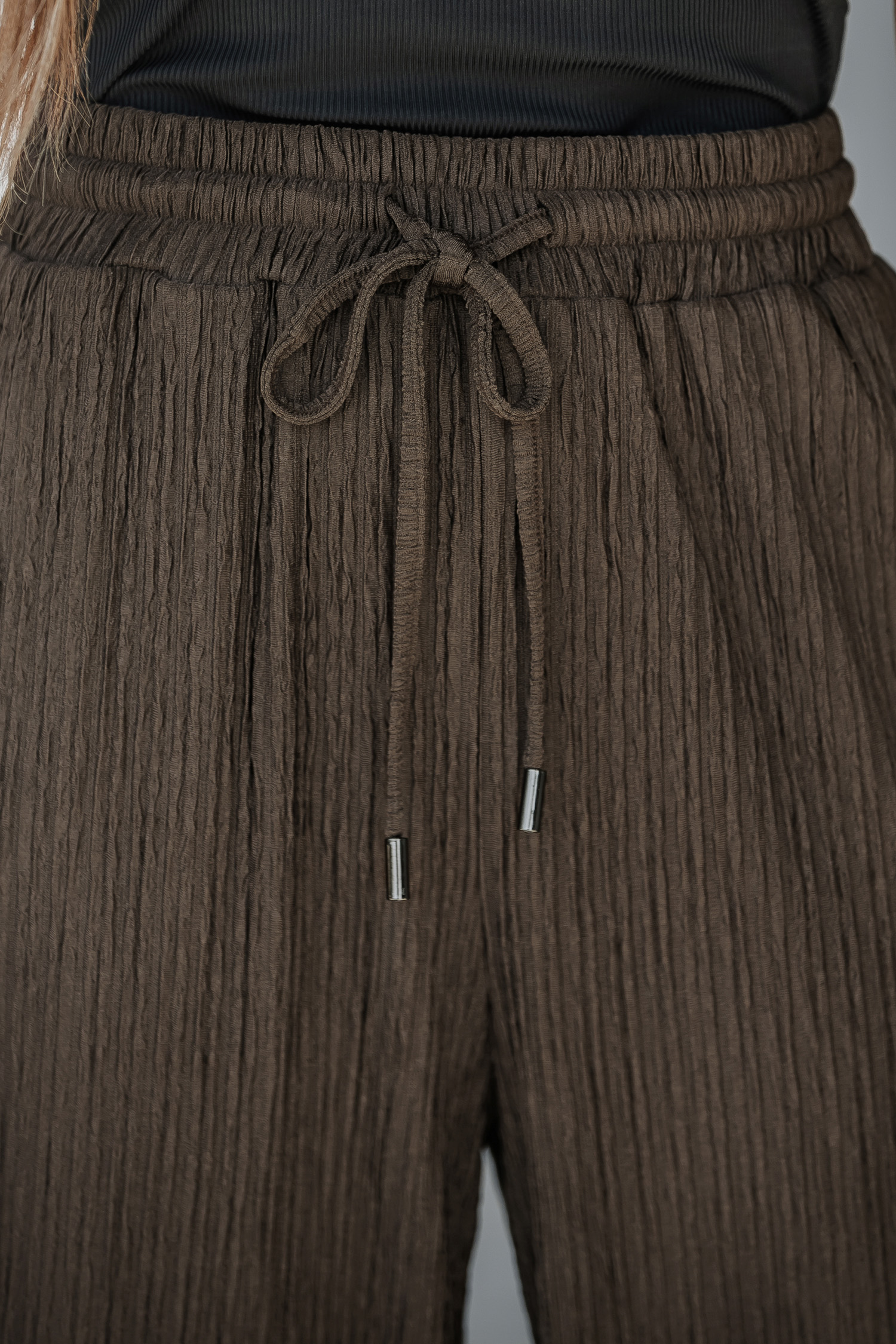 Brown Drawstring Waist Straight Leg Jersey Pants
