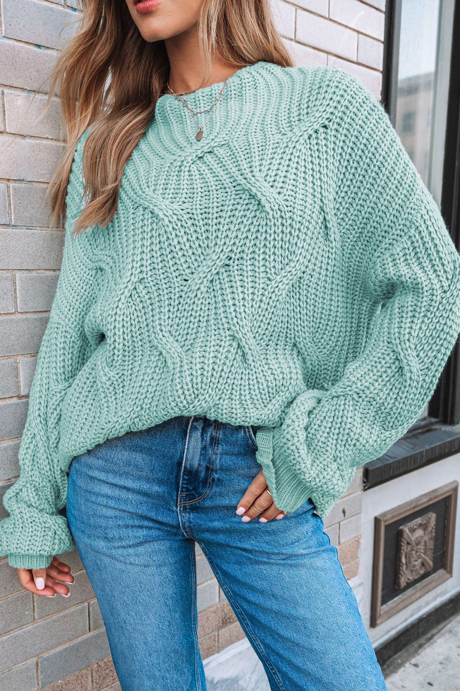 Mint High Neck Long Sleeve Knit Sweater