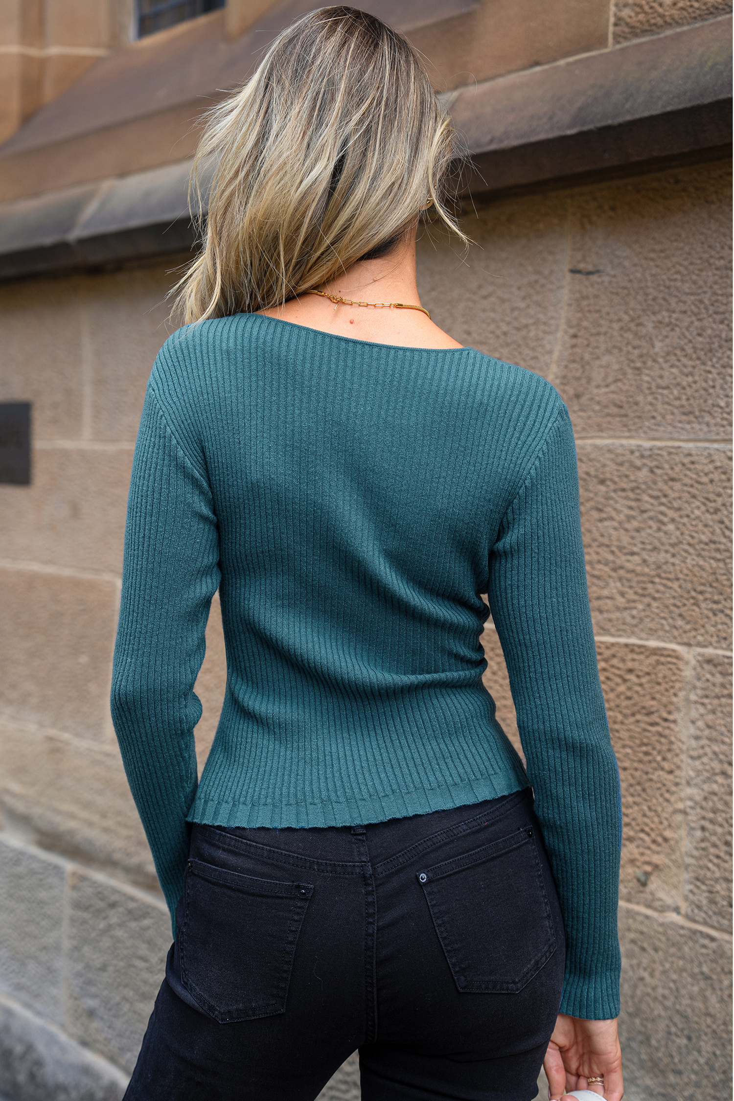 Cobalt Long Sleeve O-Ring Wrap Top