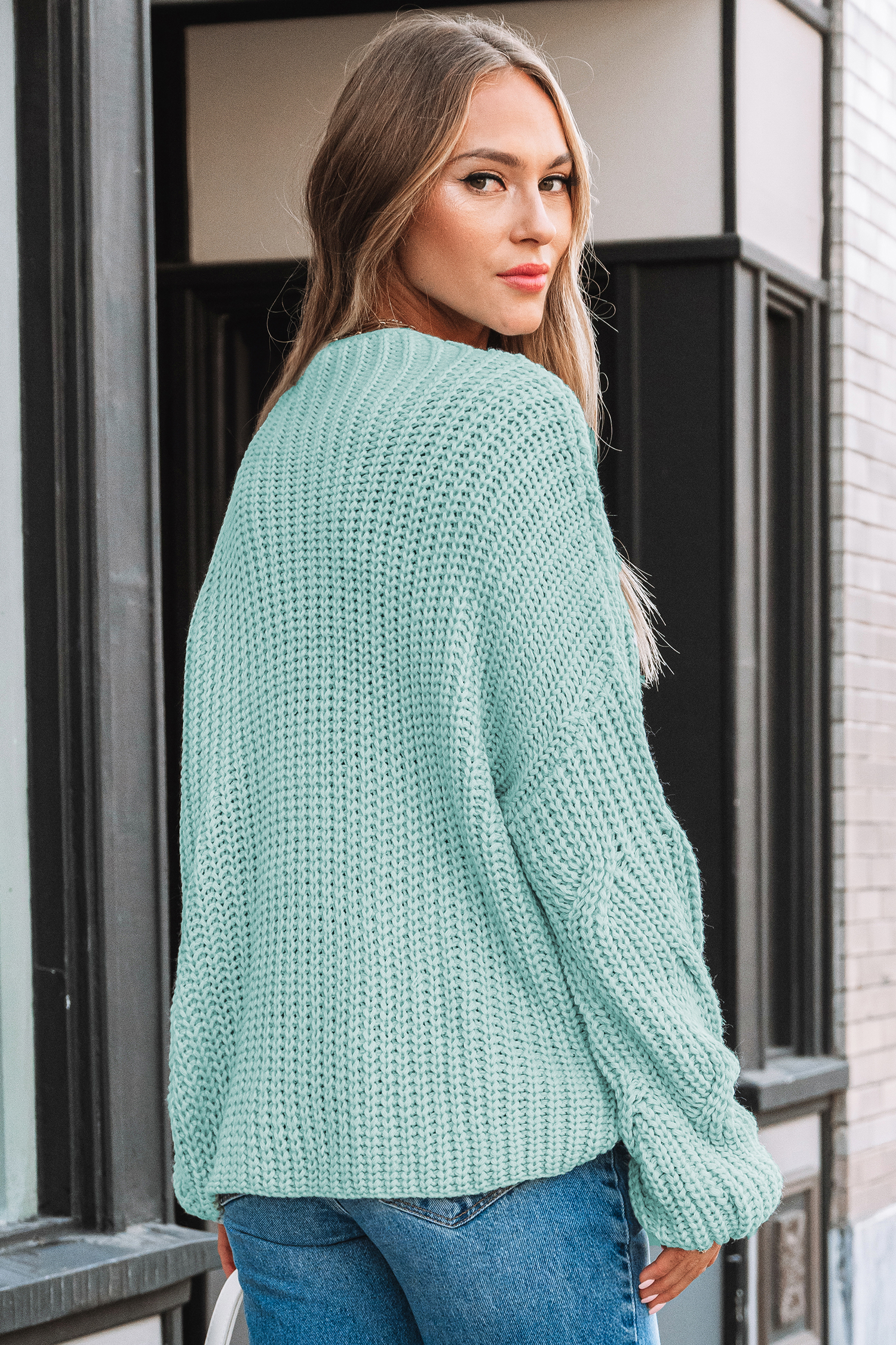 Mint High Neck Long Sleeve Knit Sweater