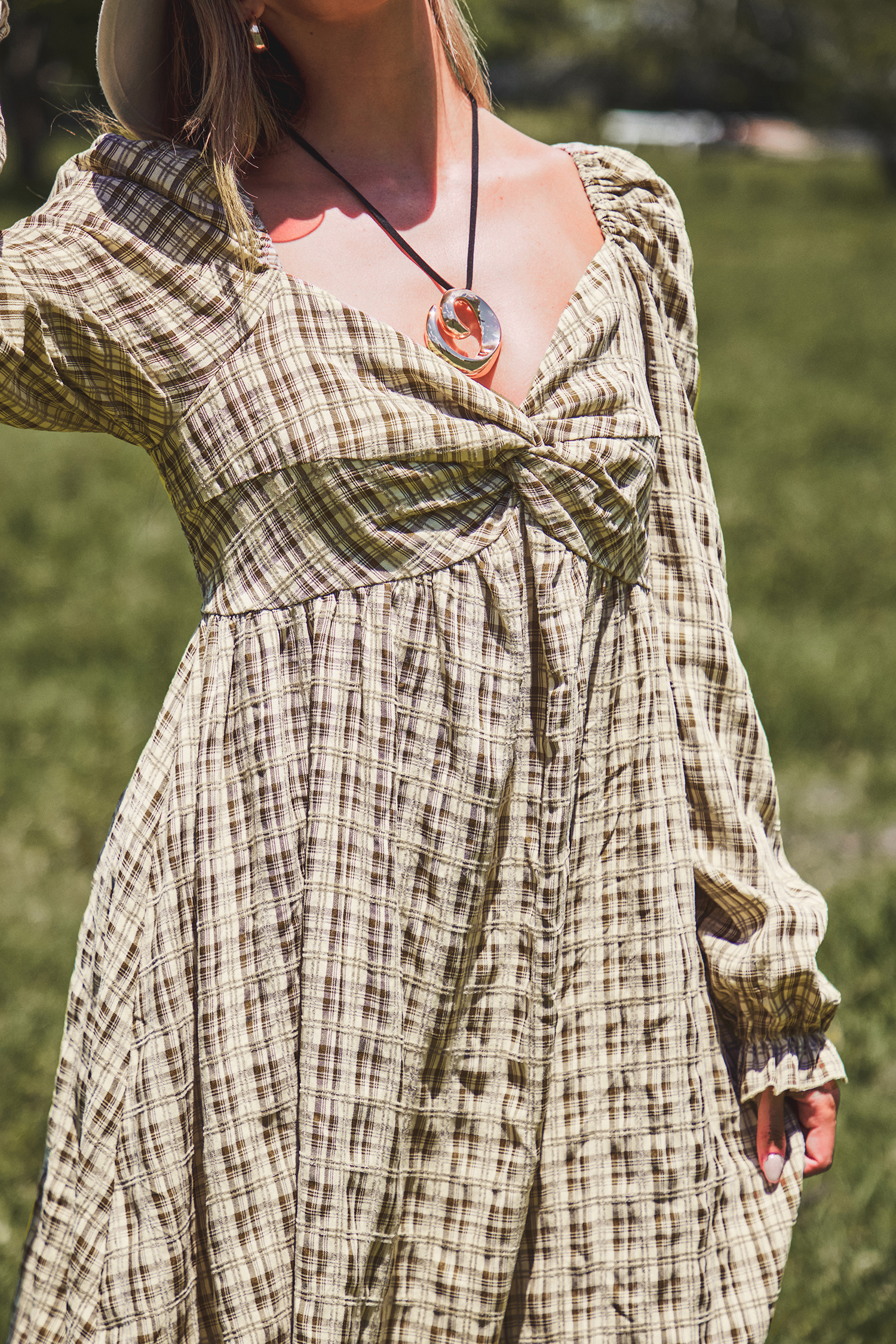 i*2様 Checked Jacquard Volume Sleeve Dres Floral Jacquard Volume Sleeves Dress - navy - Mame Kurogouchi