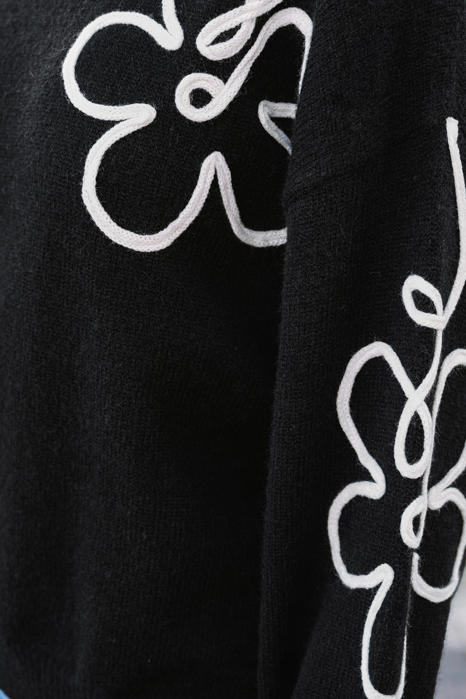 Black Floral Puff Long Sleeve Sweater
