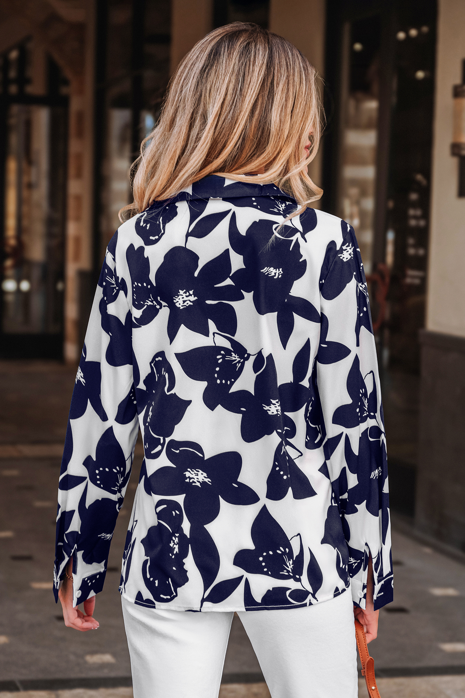 Blue Floral Collared Blouse