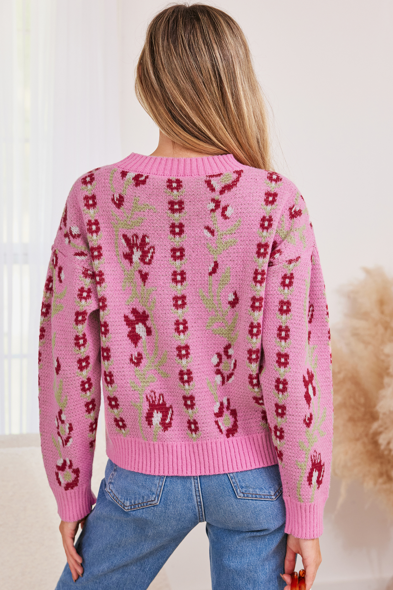 Cupshe Pink Floral Long Sleeve Sweater In Multi