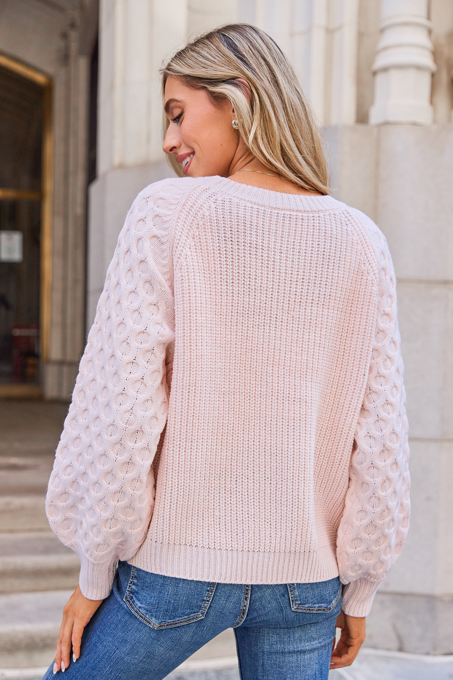 Pink Round Neck Honeycomb Jumper