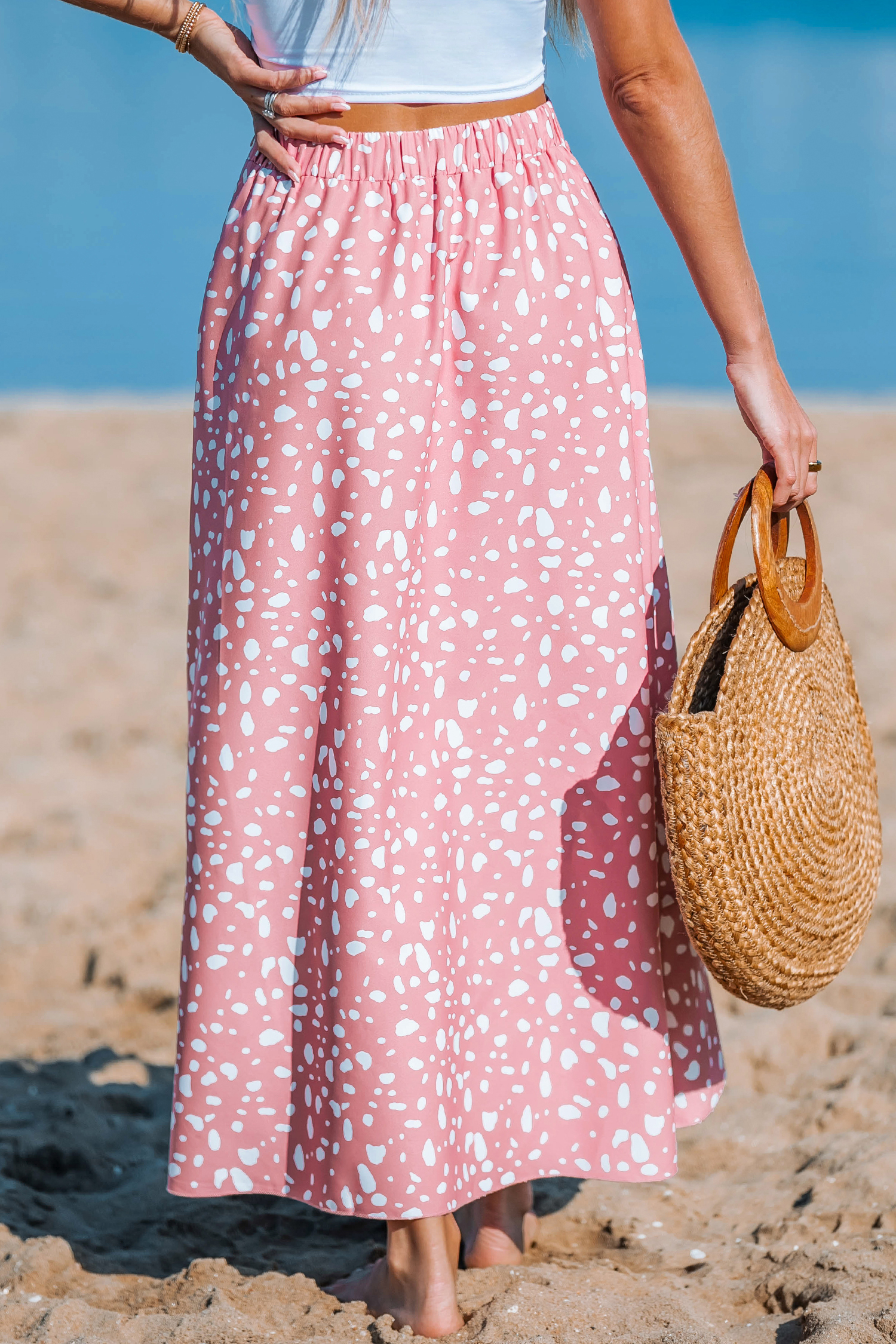 Abstract Dot Pink Ruffled Hem Skirt