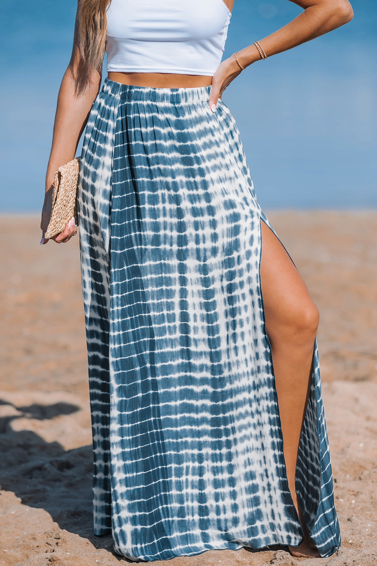 スカート Low Tide : 25SS / SILKY SWEAT MAXI SKIRT (2COLORS) Blue Tie-Dye Cover-Up Maxi Skirt