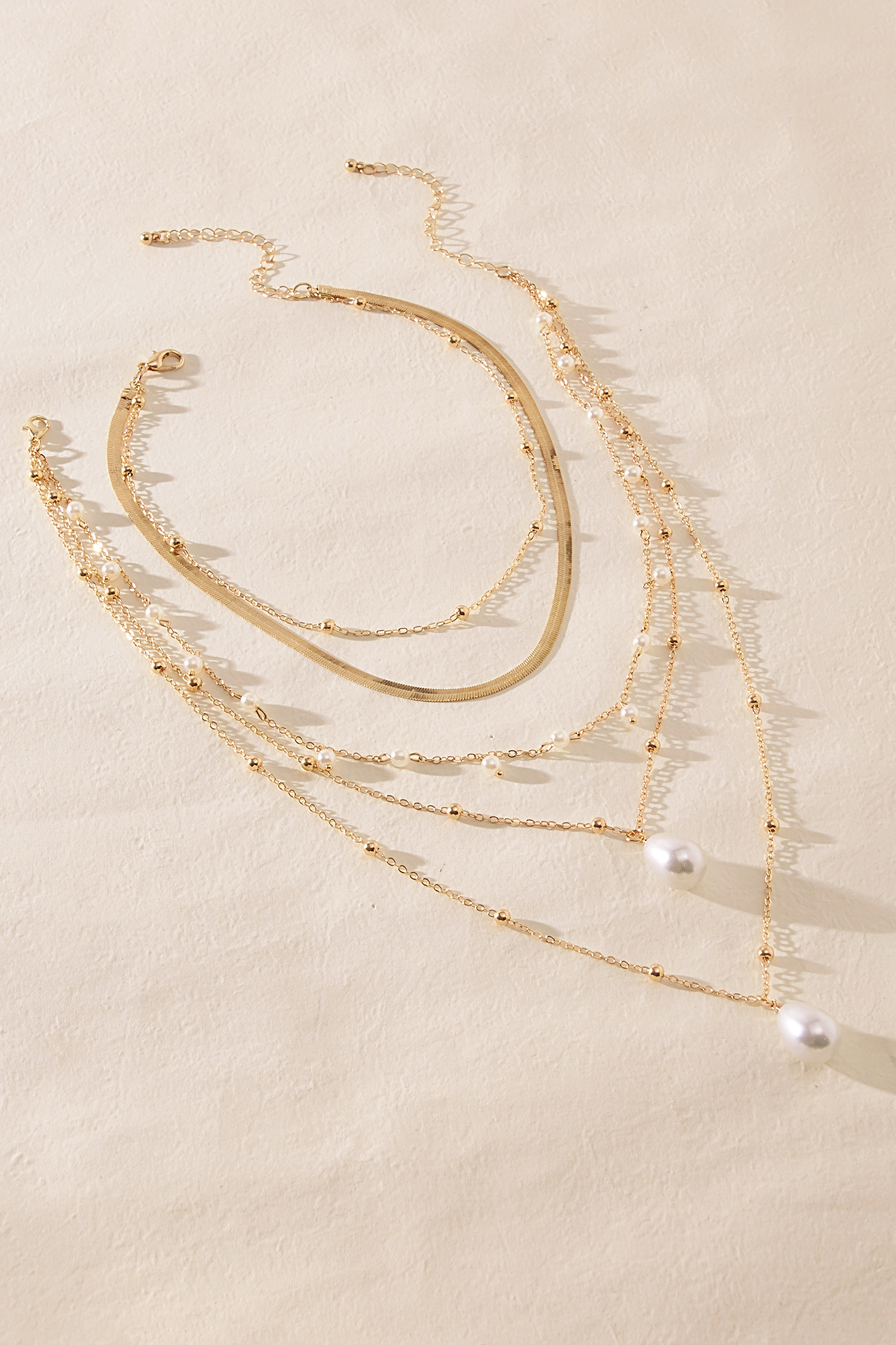 Gold-Tone Faux Pearl Necklace Set