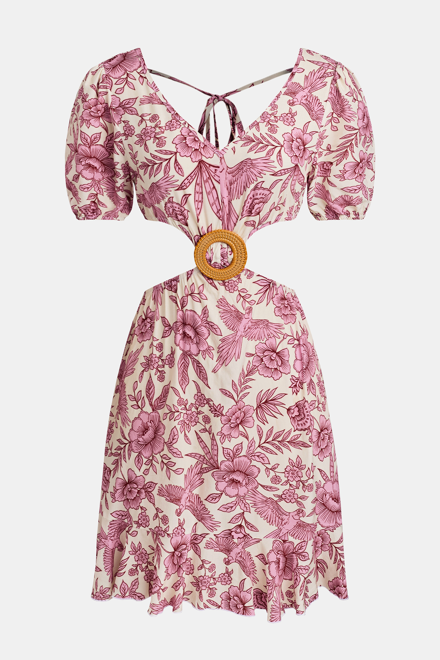 Cupshe Bird Song Tropical Cover-up Mini Dress In Pink