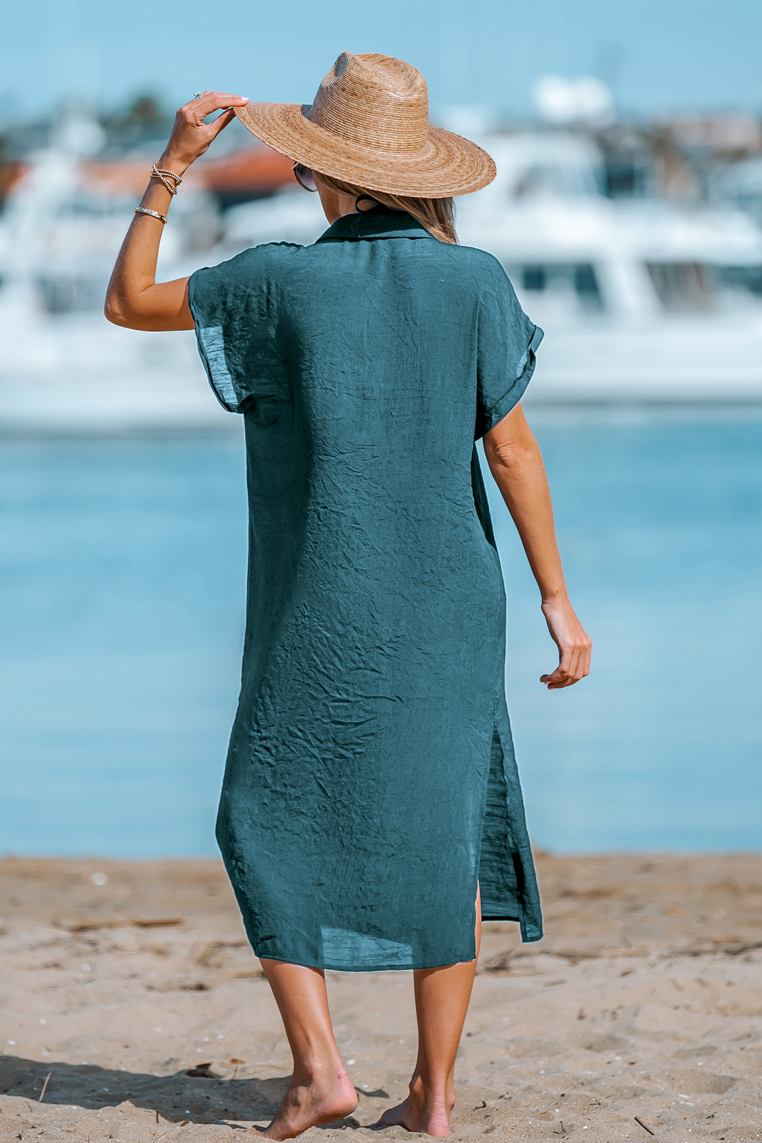 【ビーチ映え♪】CUPSHE ボタン付きカバーアップミディドレス Selina Buttoned Cover-Up Shirt Dress