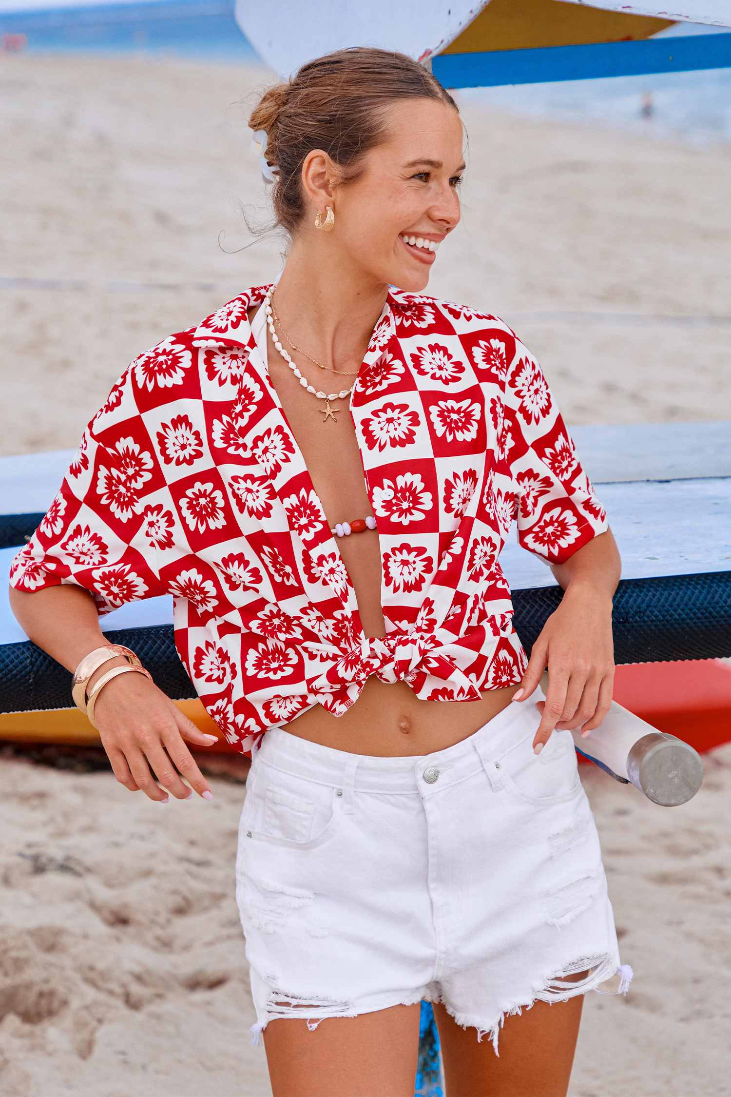 Rosy Check Floral Top