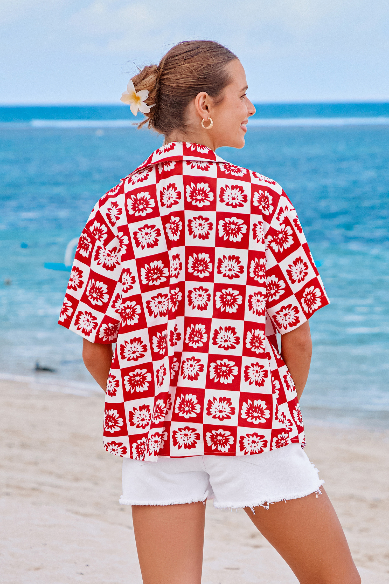 Cupshe Rosy Check Floral Top In Red