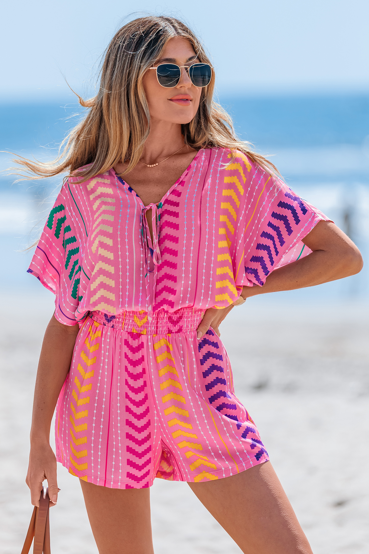 Cupshe Light & Easy Abstract Romper In Pink