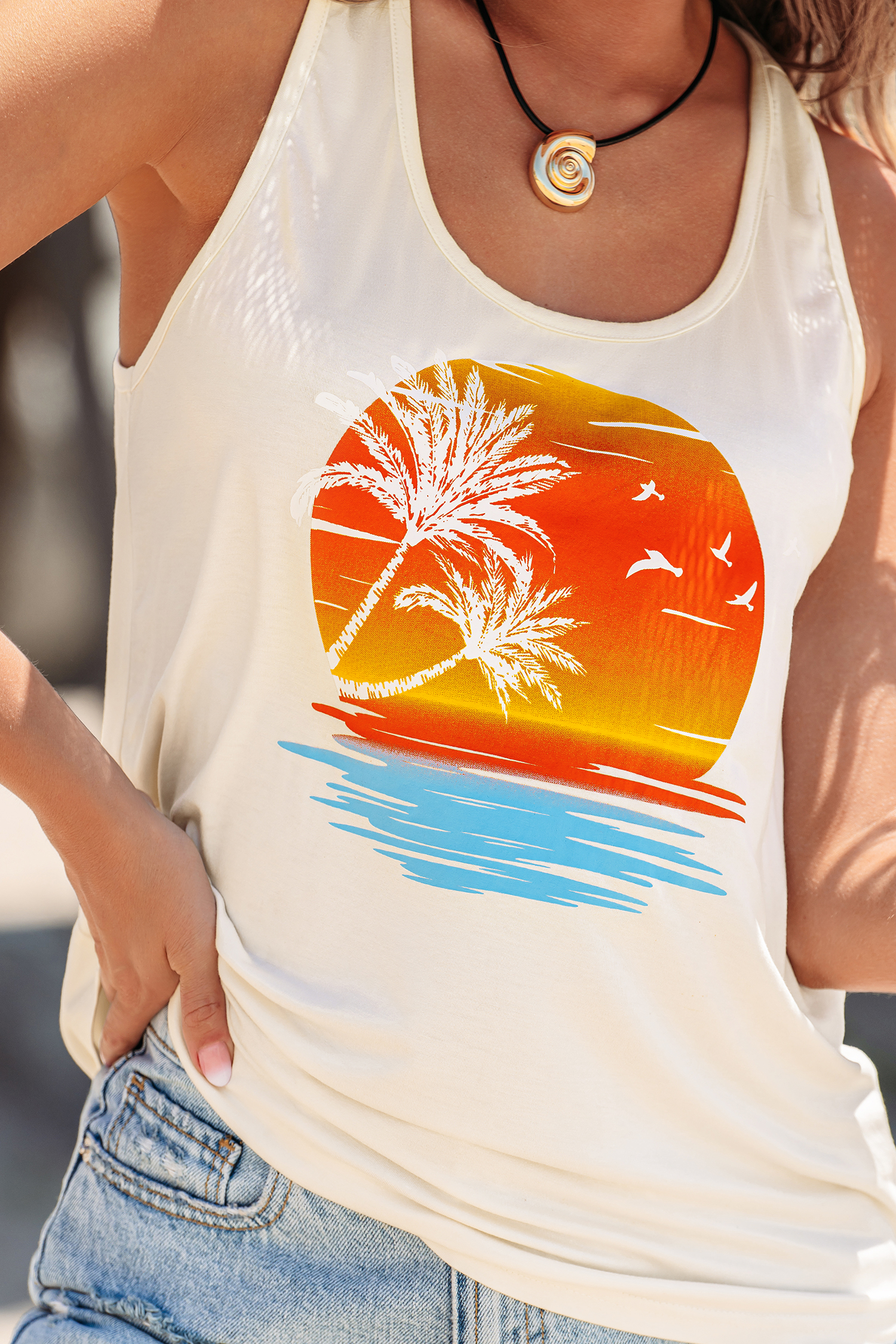 Cupshe Solar Splash Graphic Tank In White
