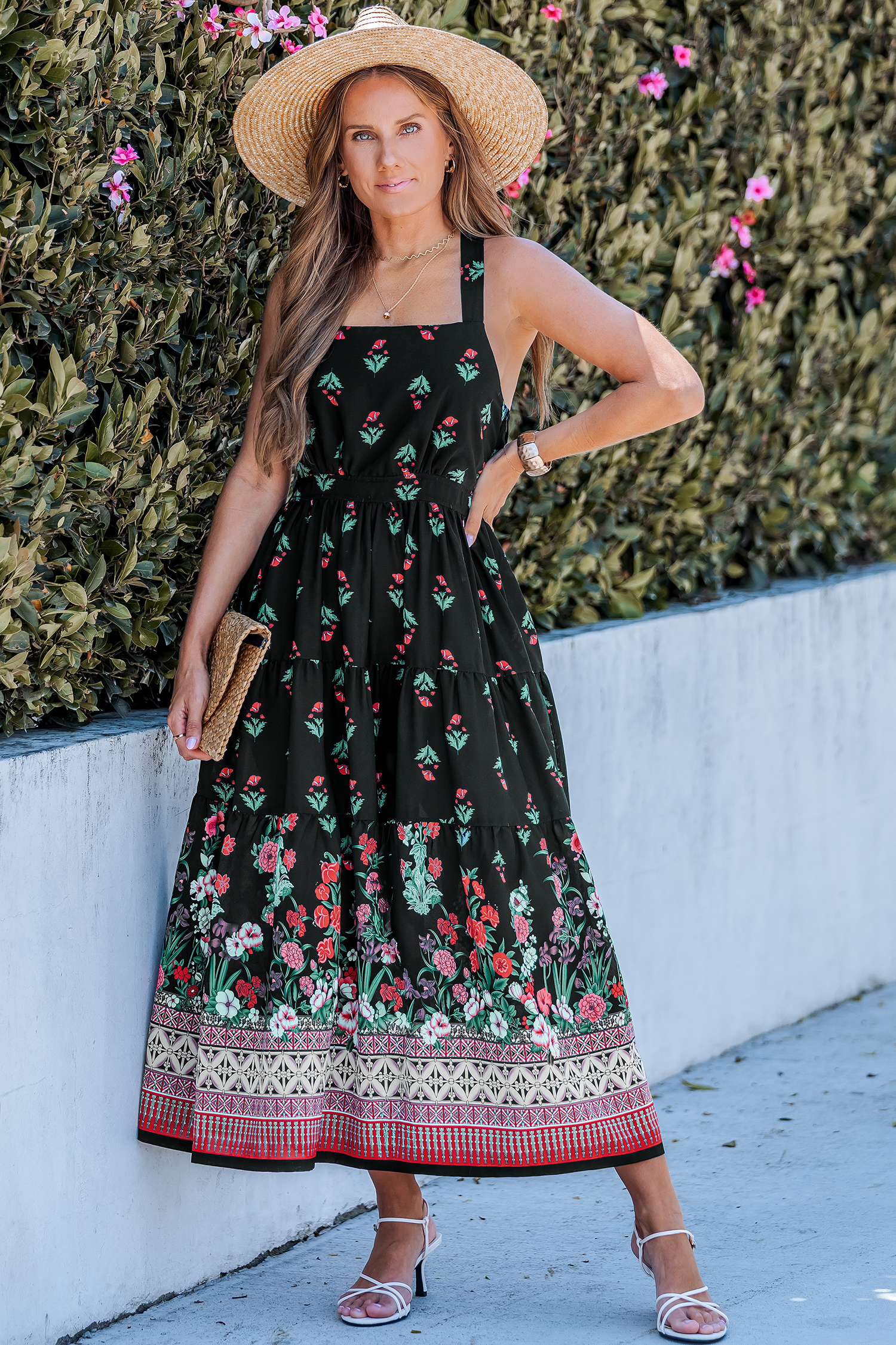 Cupshe By The Way Floral Maxi Dress In Black