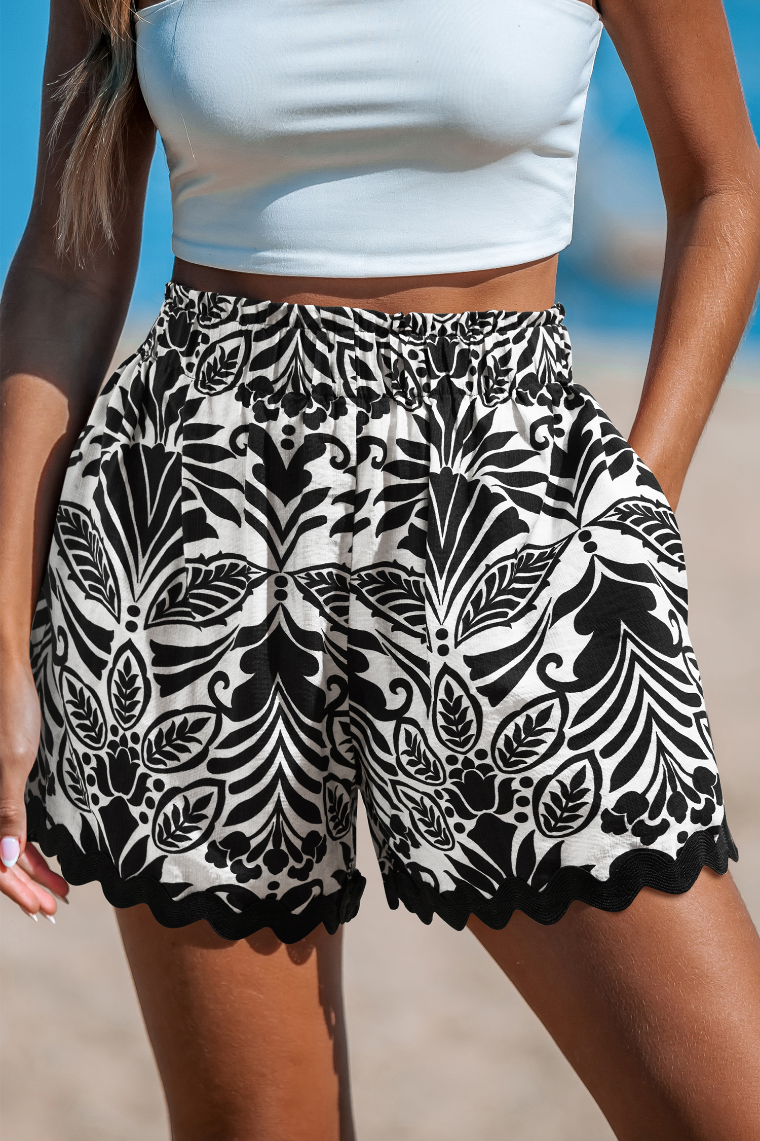 Verzierte Elastischer Bund Shorts