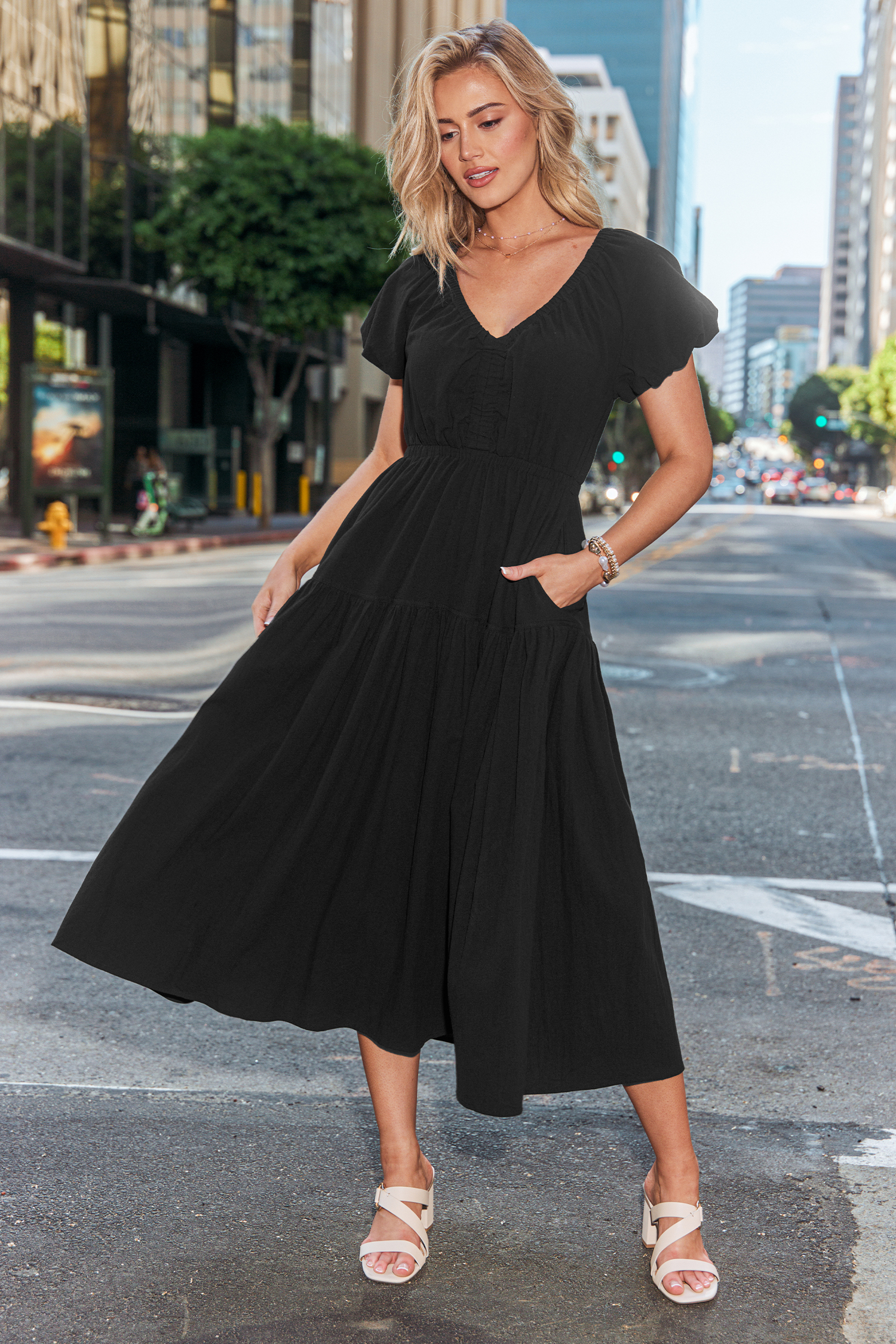 Petal Promise Black Midi Dress