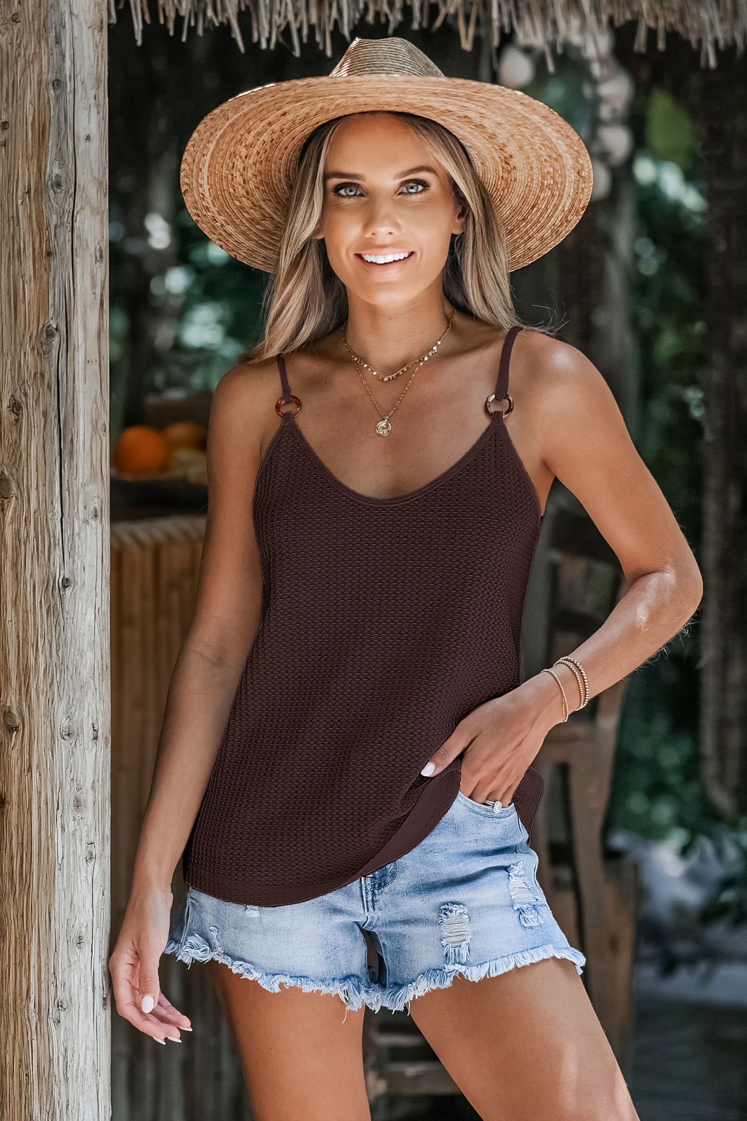 Top marron sans manches