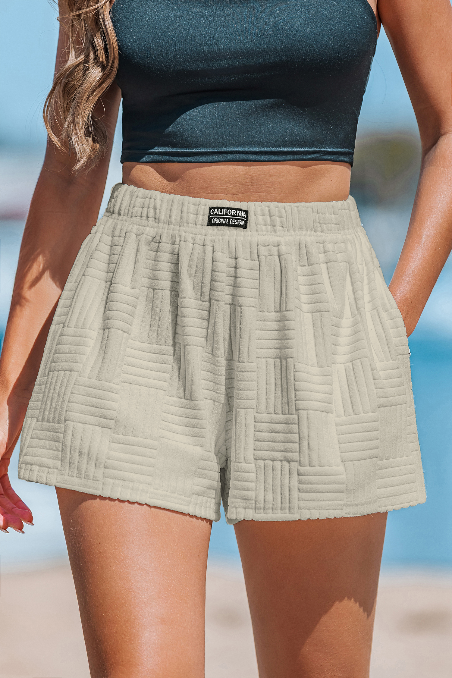 Beige shorts med dragkedja