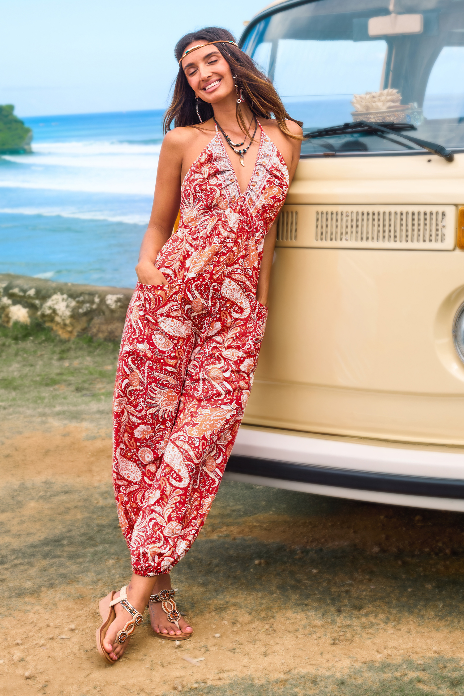 Cupshe Feel The Groove Paisley Jumpsuit In Red