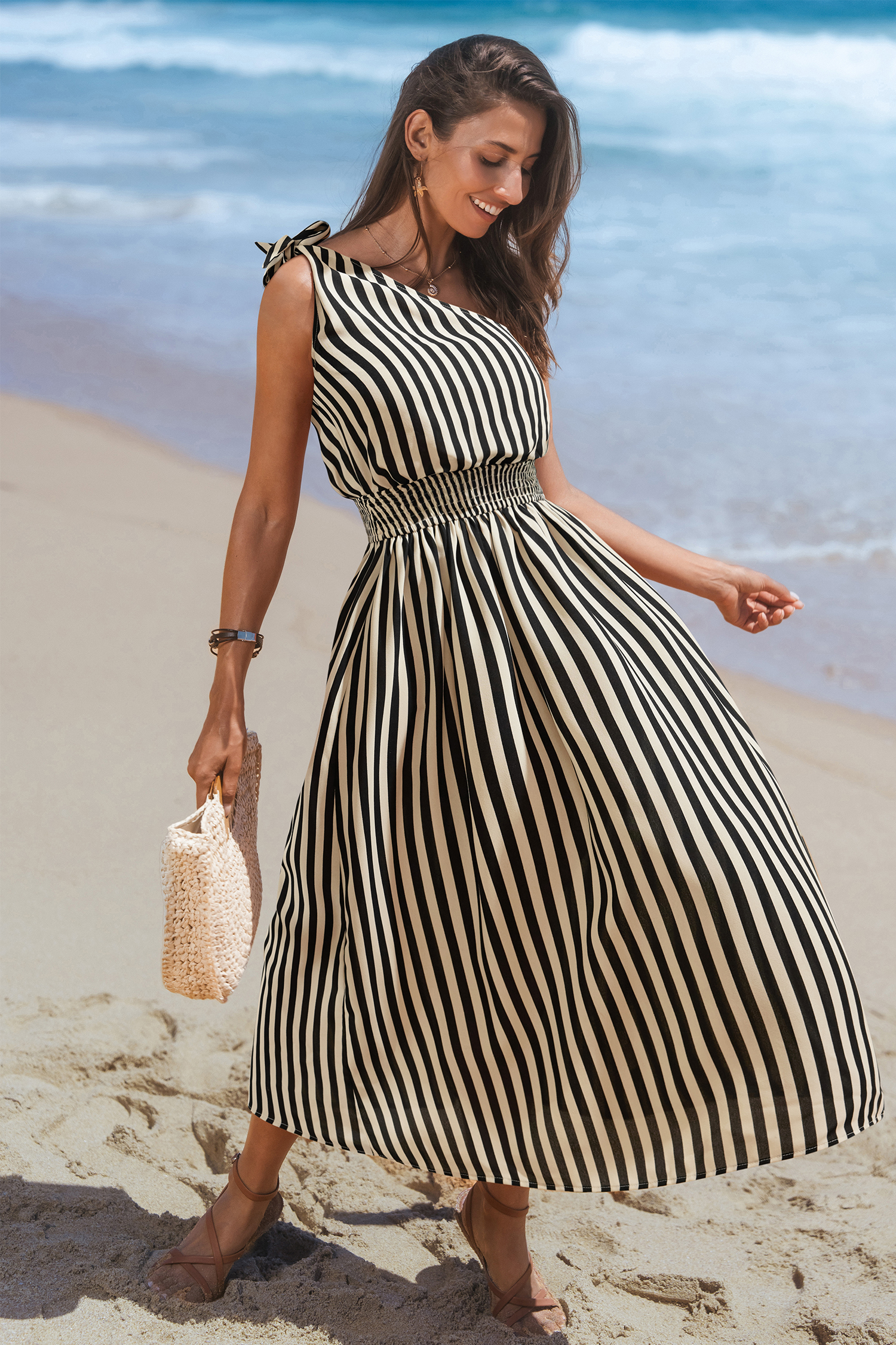 Cupshe Café Date Striped Maxi Dress In Black