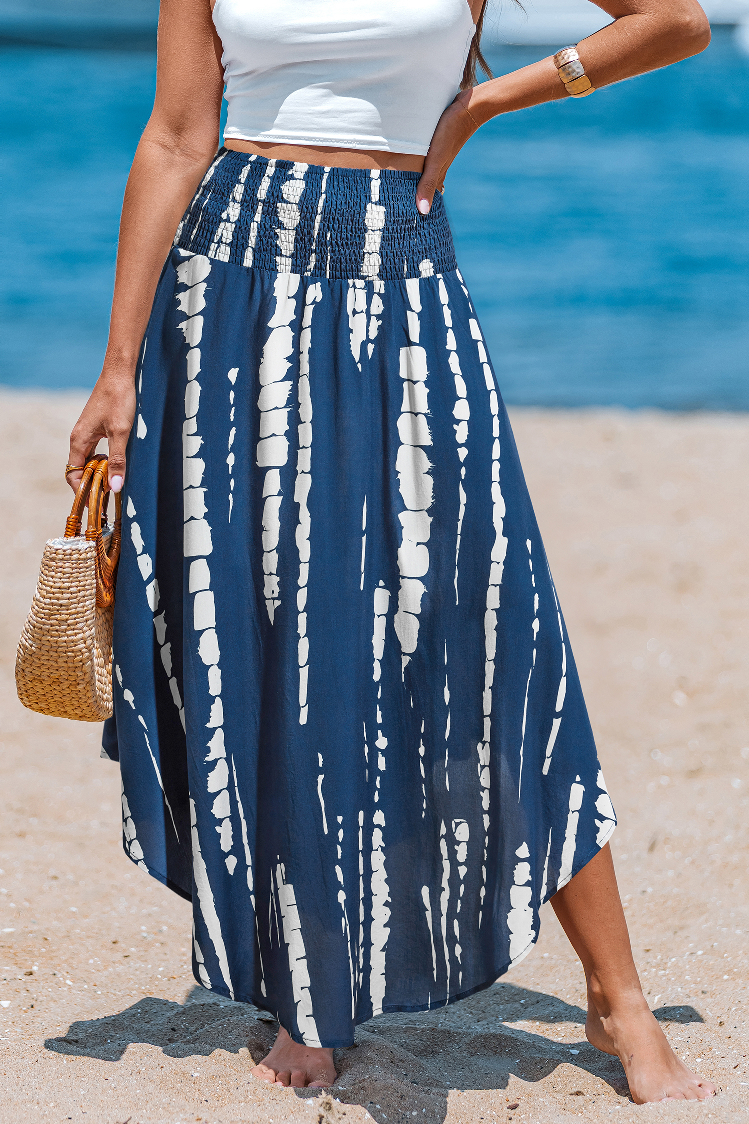 Color Wave Tie-Dye Midi Skirt