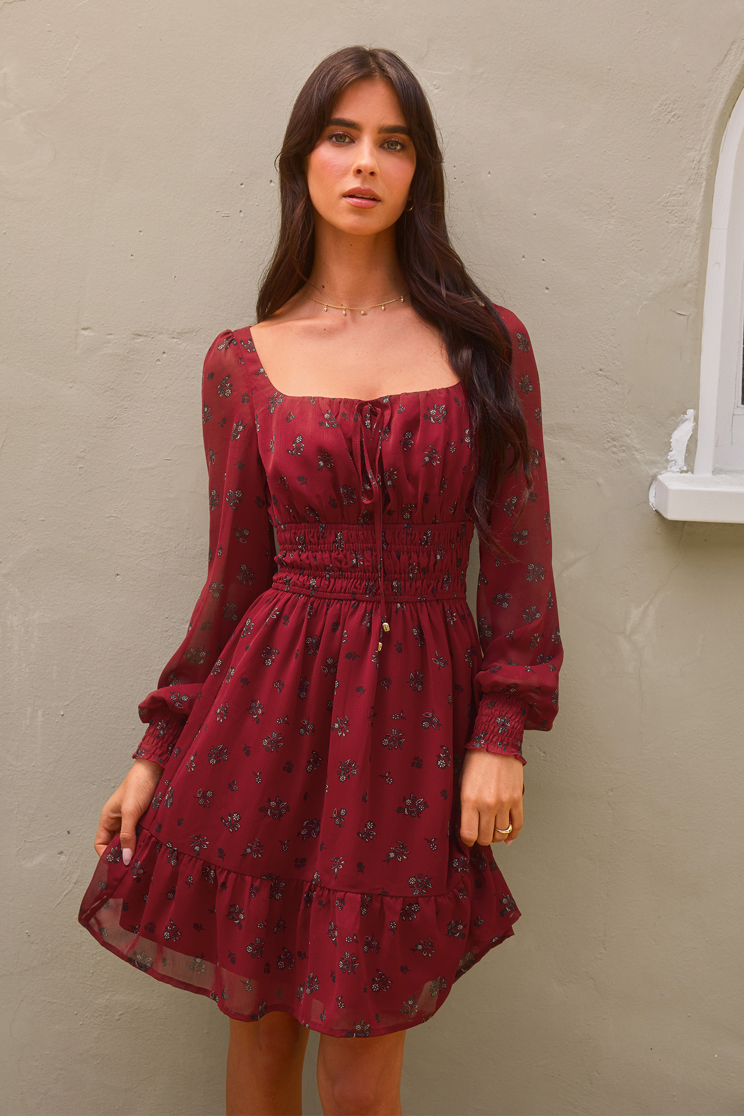 x Renee & Elisha Herbert Vestido mini color cabernet