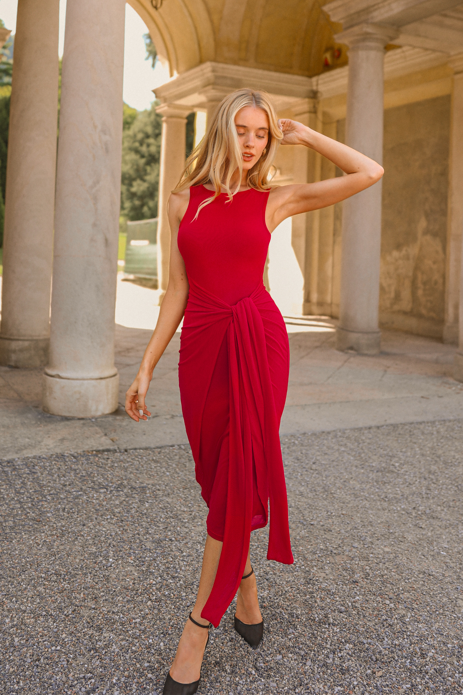Cupshe X Renee & Elisha Herbert Double Take Maxi Dress In Red