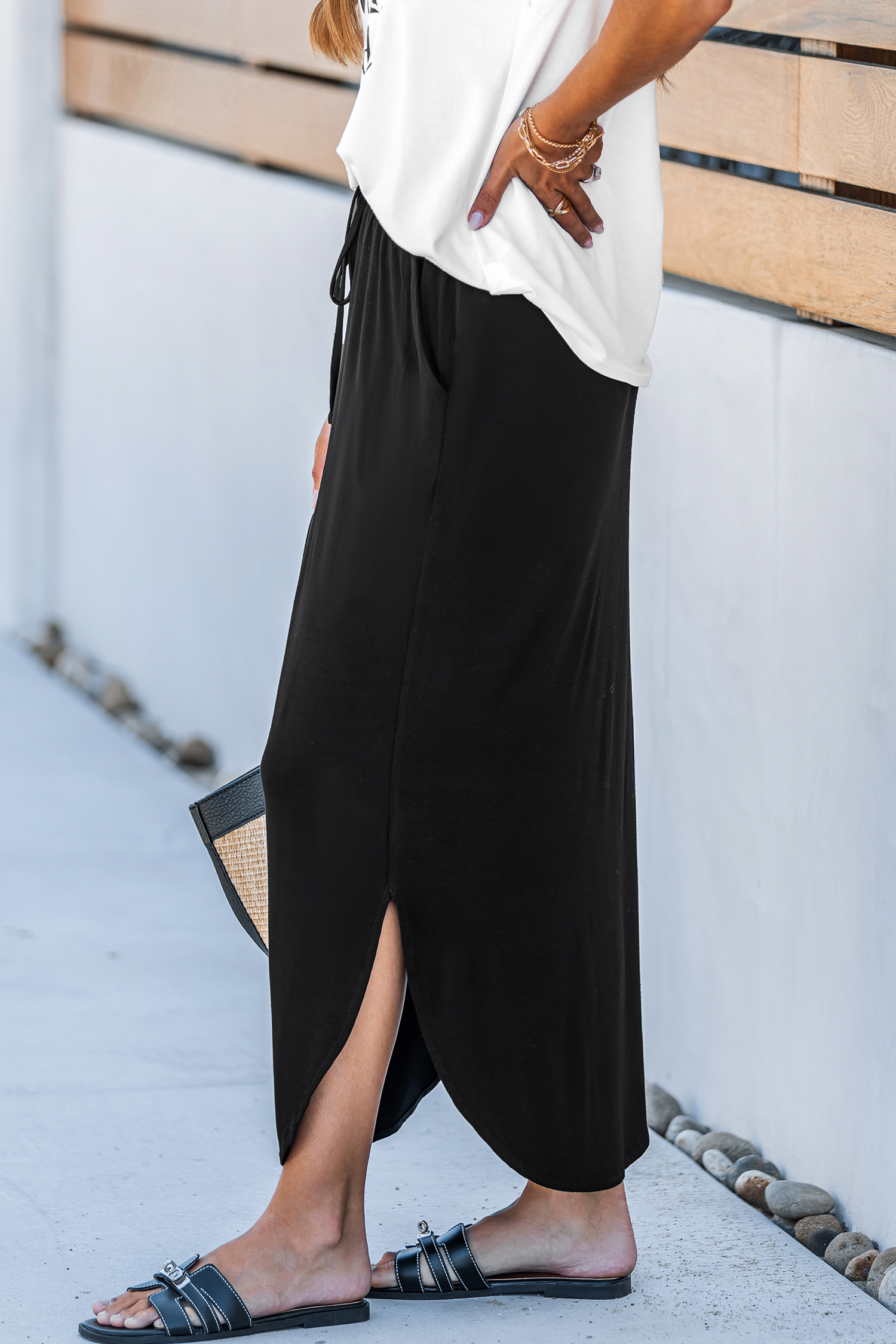Cupshe Relaxed Rhythm Black Midi Skirt