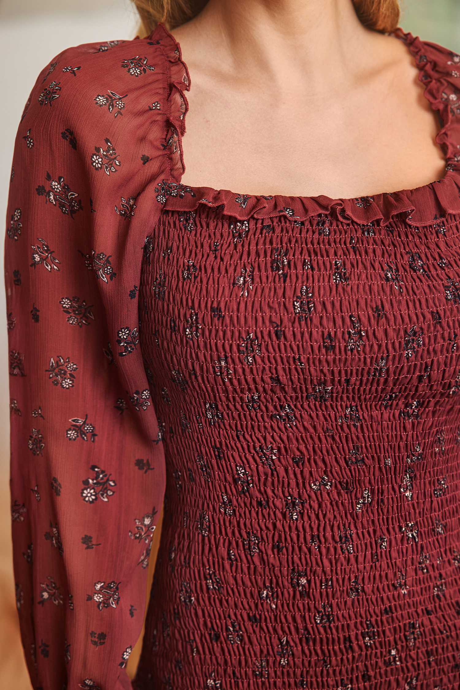 Cranberry Blossom Floral Mini Dress