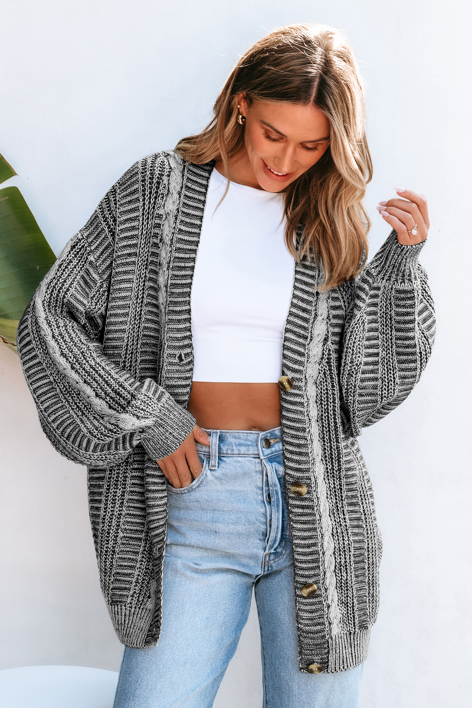 Cupshe Piano Whisper Cable Knit Cardigan In Multi