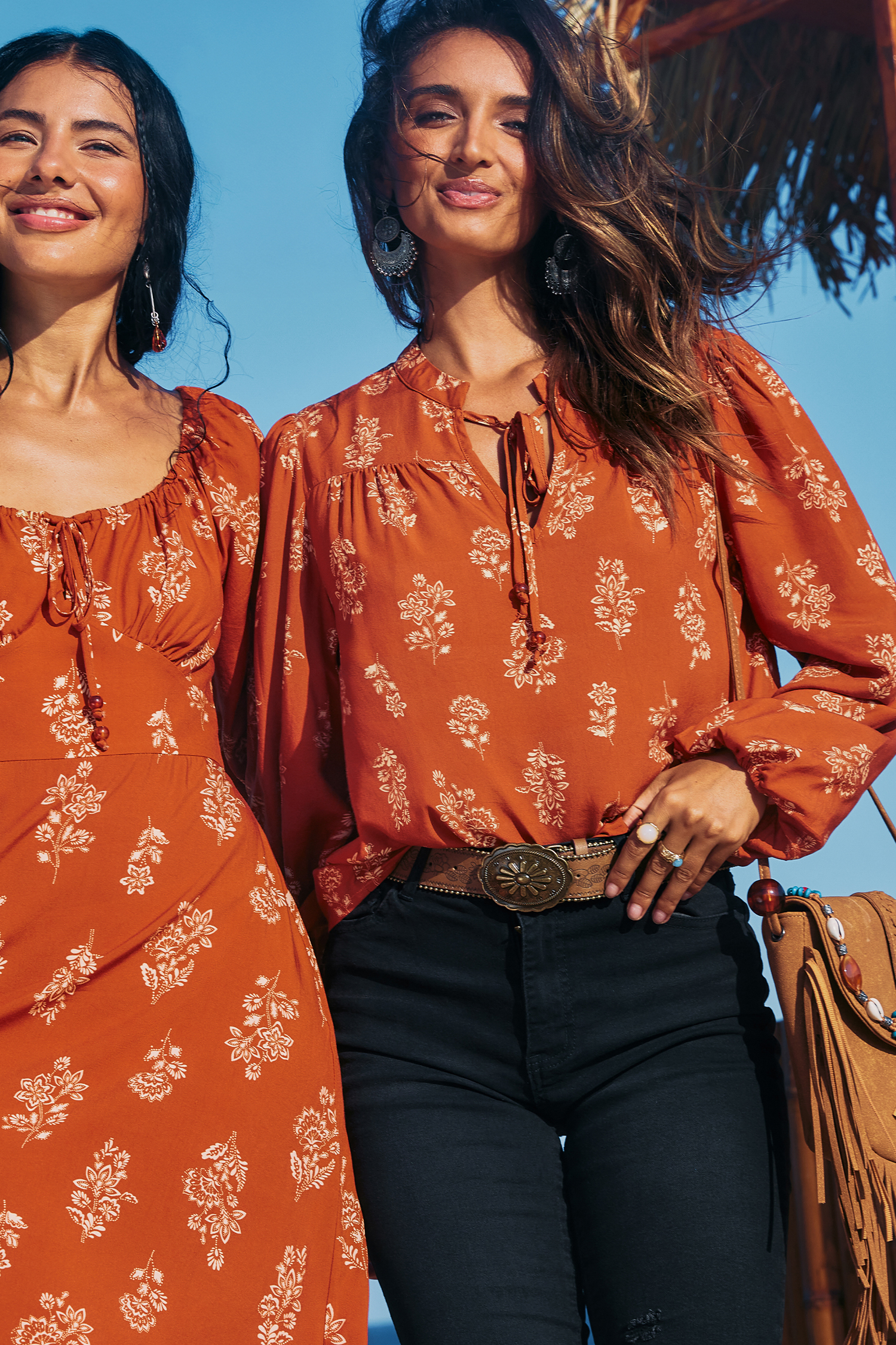 Boho Verziertes Lange Ärmel Top