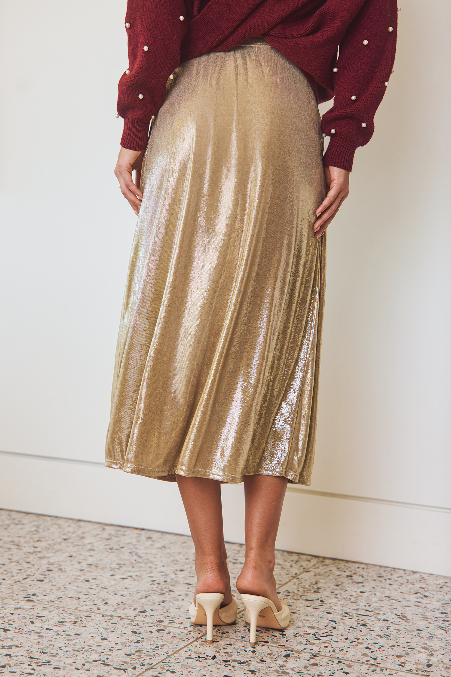 Cupshe Starlit Nights Gold Midi Skirt
