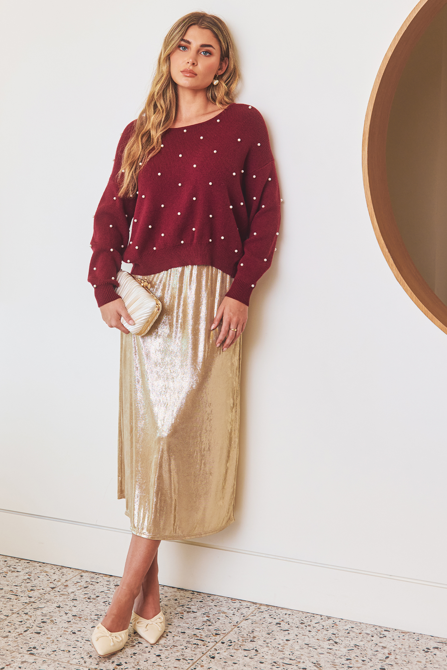 Cupshe Starlit Nights Gold Midi Skirt