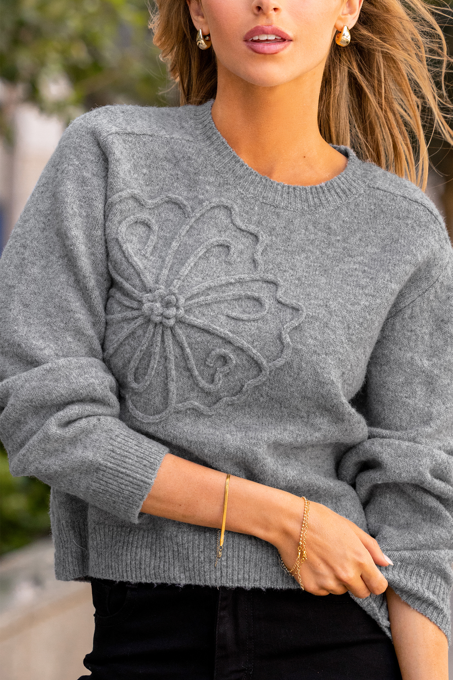 Cozy Petals Grey Sweater