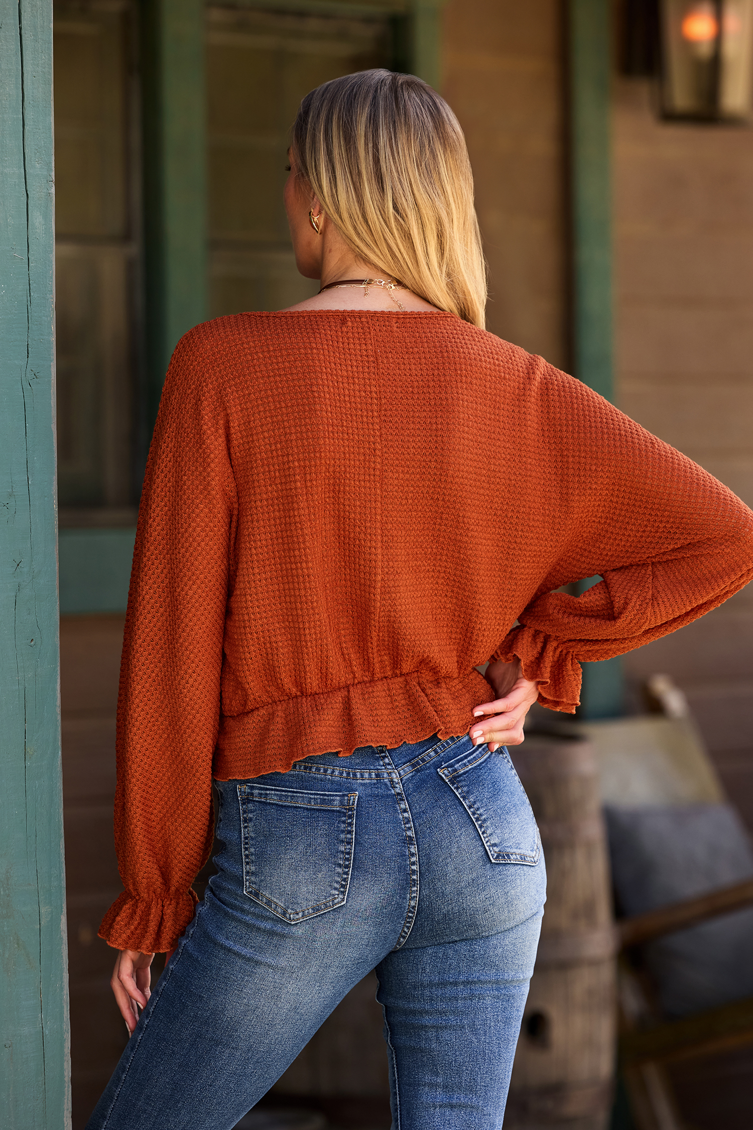 Top orange col surplis manches bouffantes