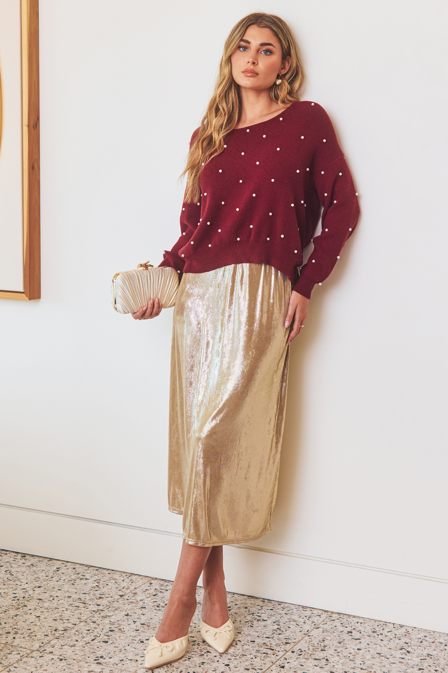 Cupshe Starlit Nights Gold Midi Skirt
