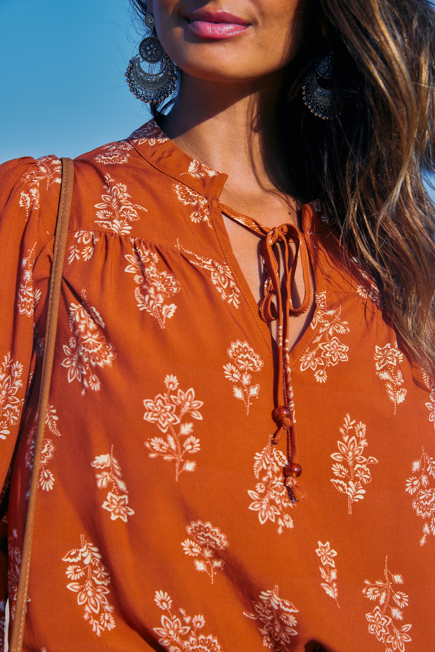 Boho Verziertes Lange Ärmel Top