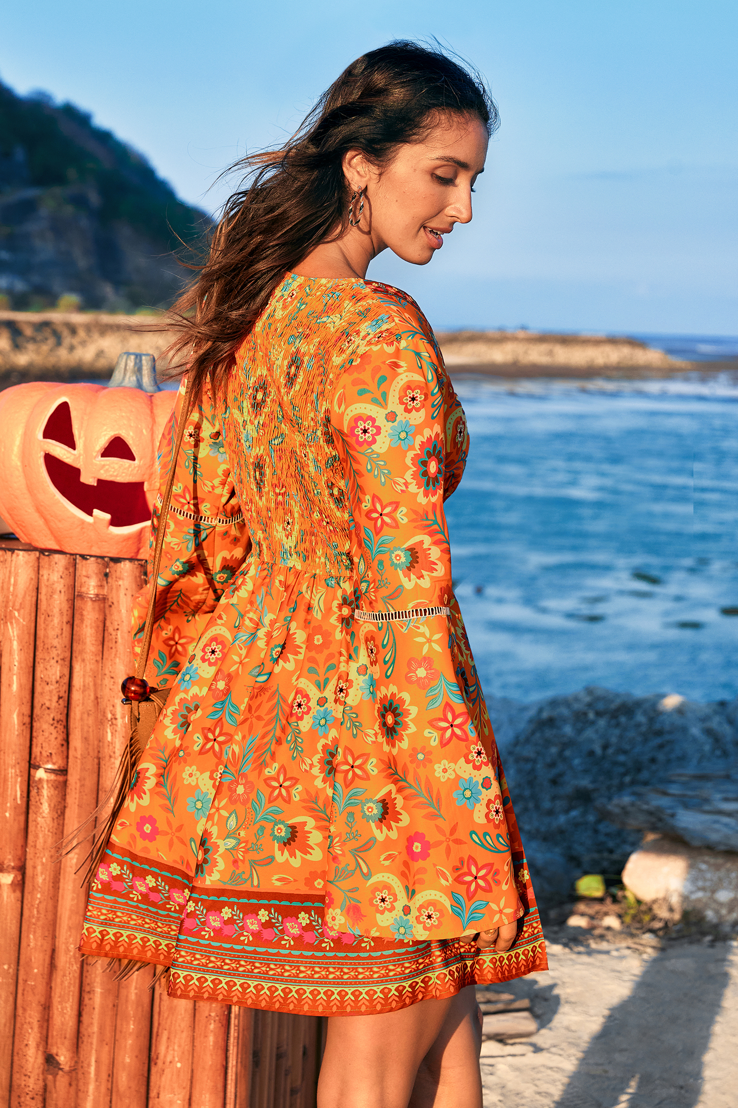 Cupshe Retro Nights Floral Mini Dress In Orange