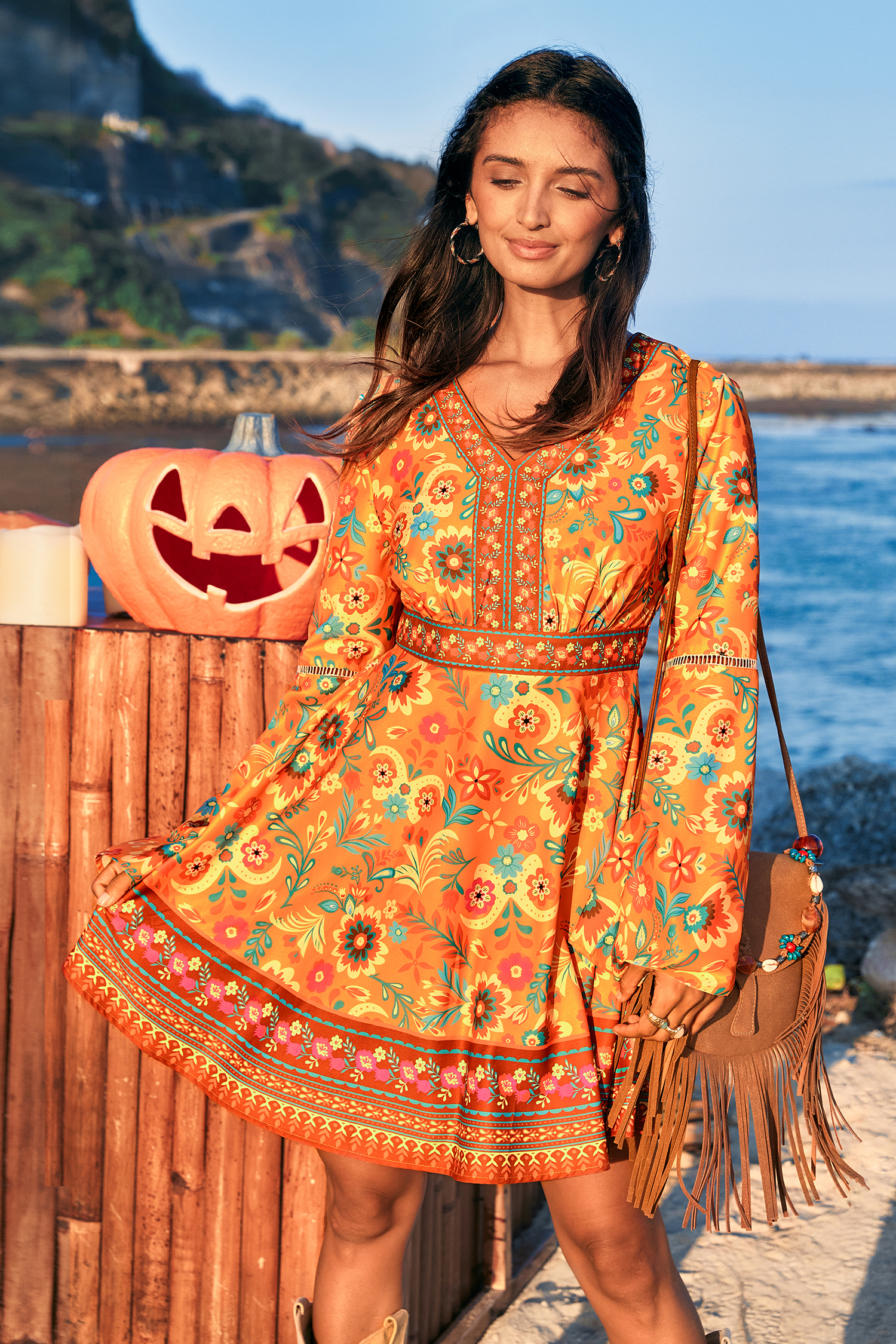 Cupshe Retro Nights Floral Mini Dress In Orange