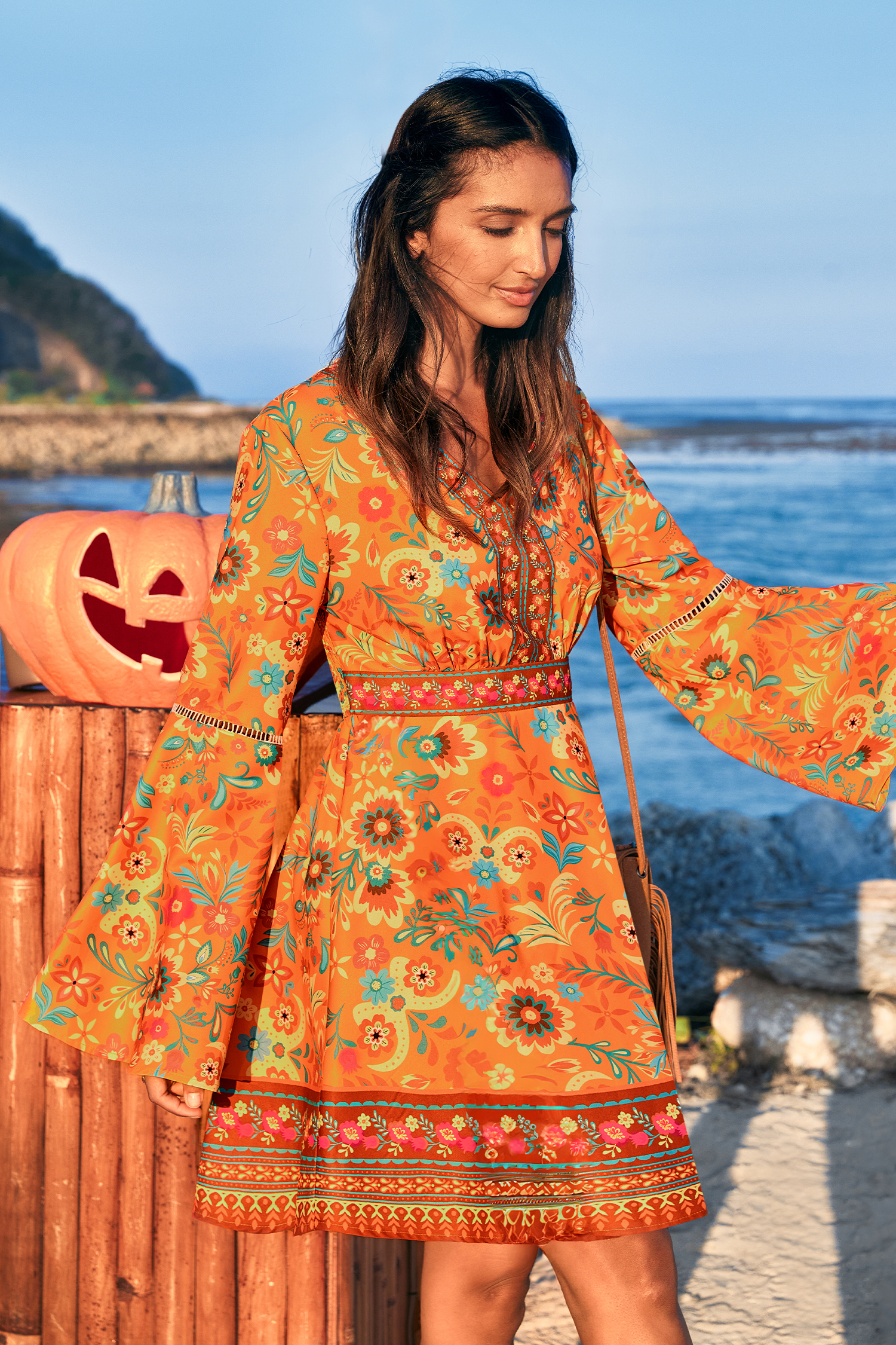 Cupshe Retro Nights Floral Mini Dress In Orange