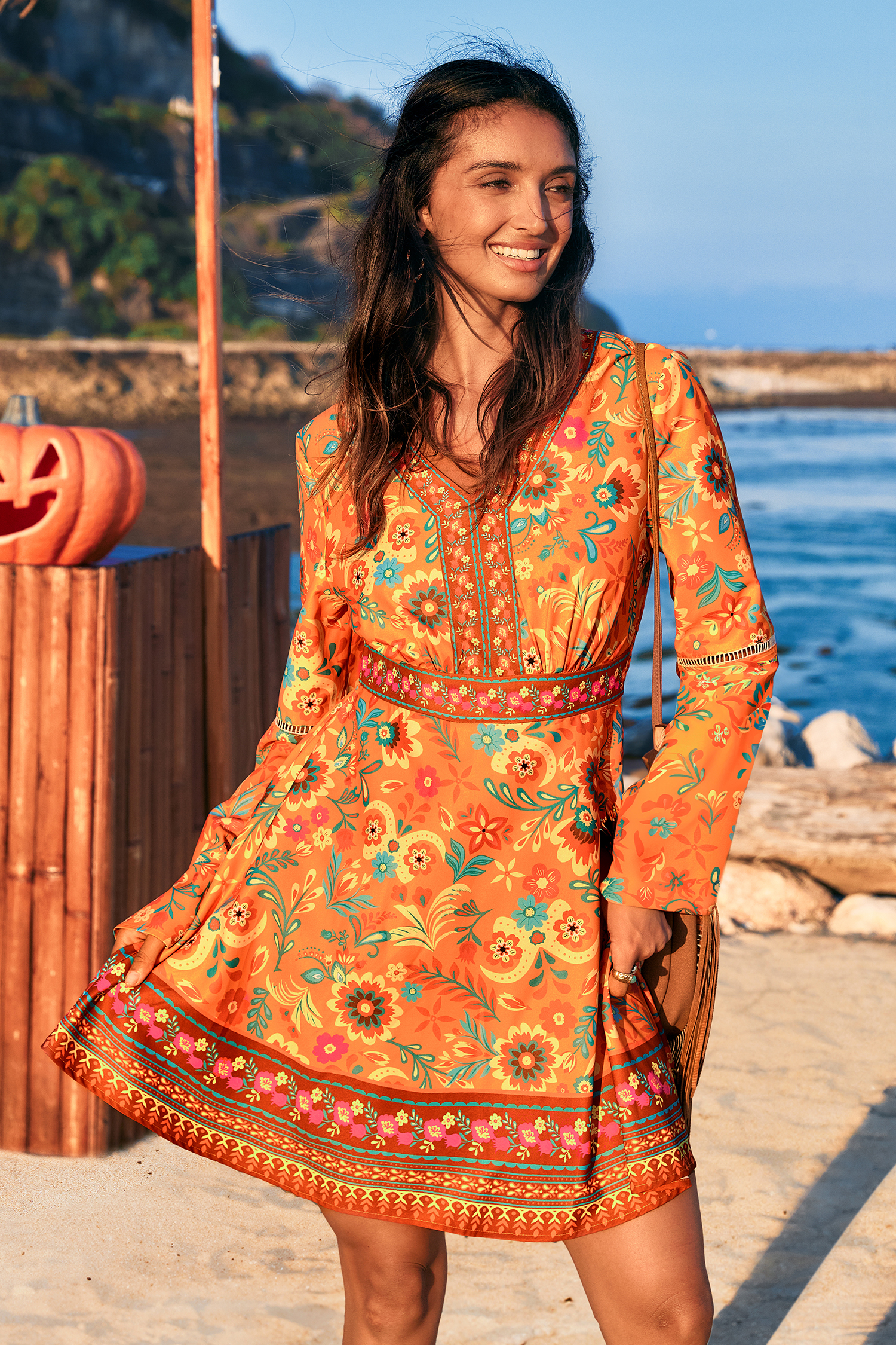 Cupshe Retro Nights Floral Mini Dress In Orange